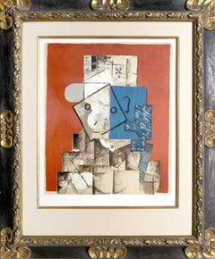 Visage sur Fond Rouge, litografía cubista (after) Pablo Picasso