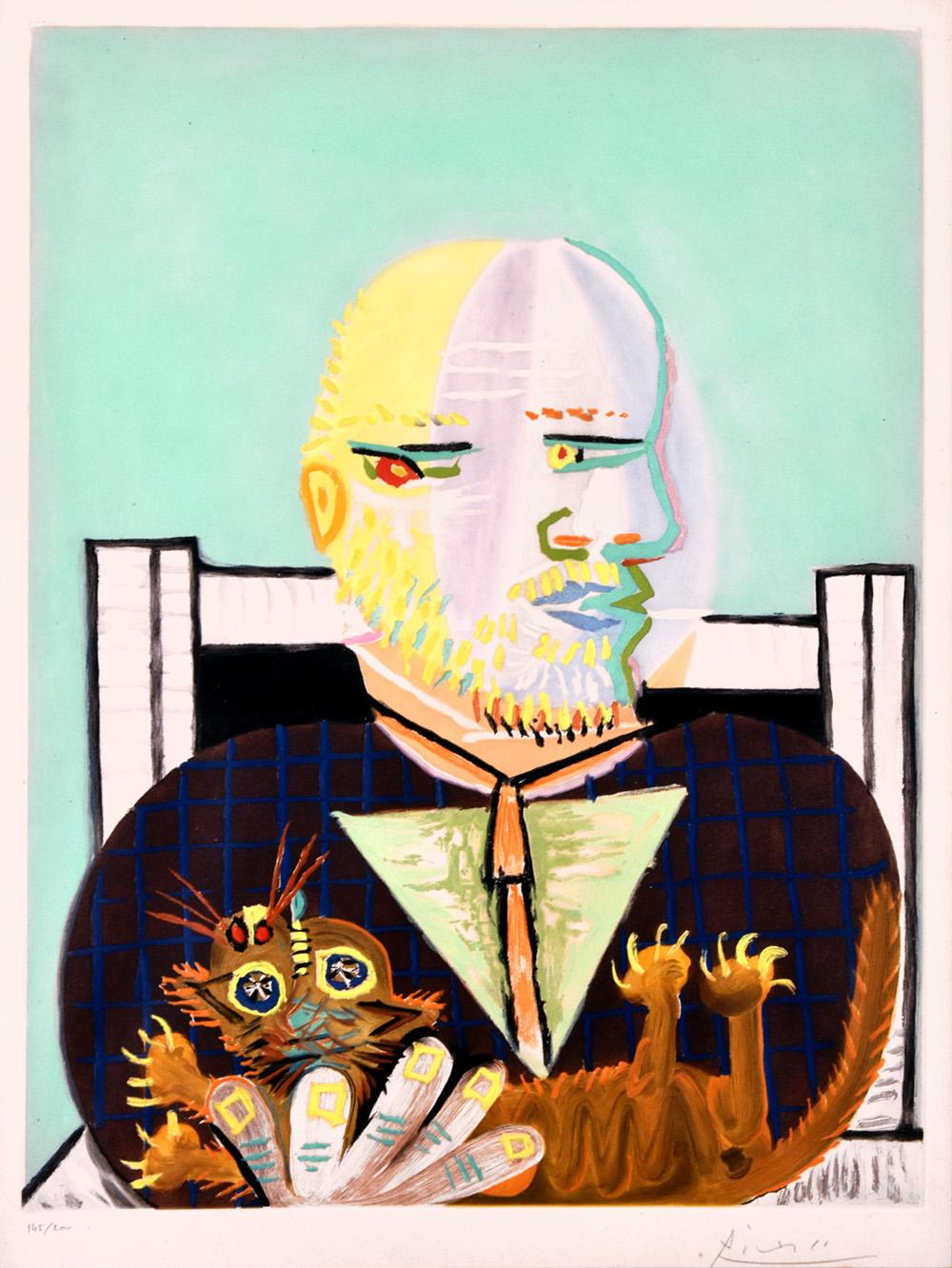 Pablo Picasso Figurative Print - Vollard et son Chat (Vollard and His Cat ), c. 1960