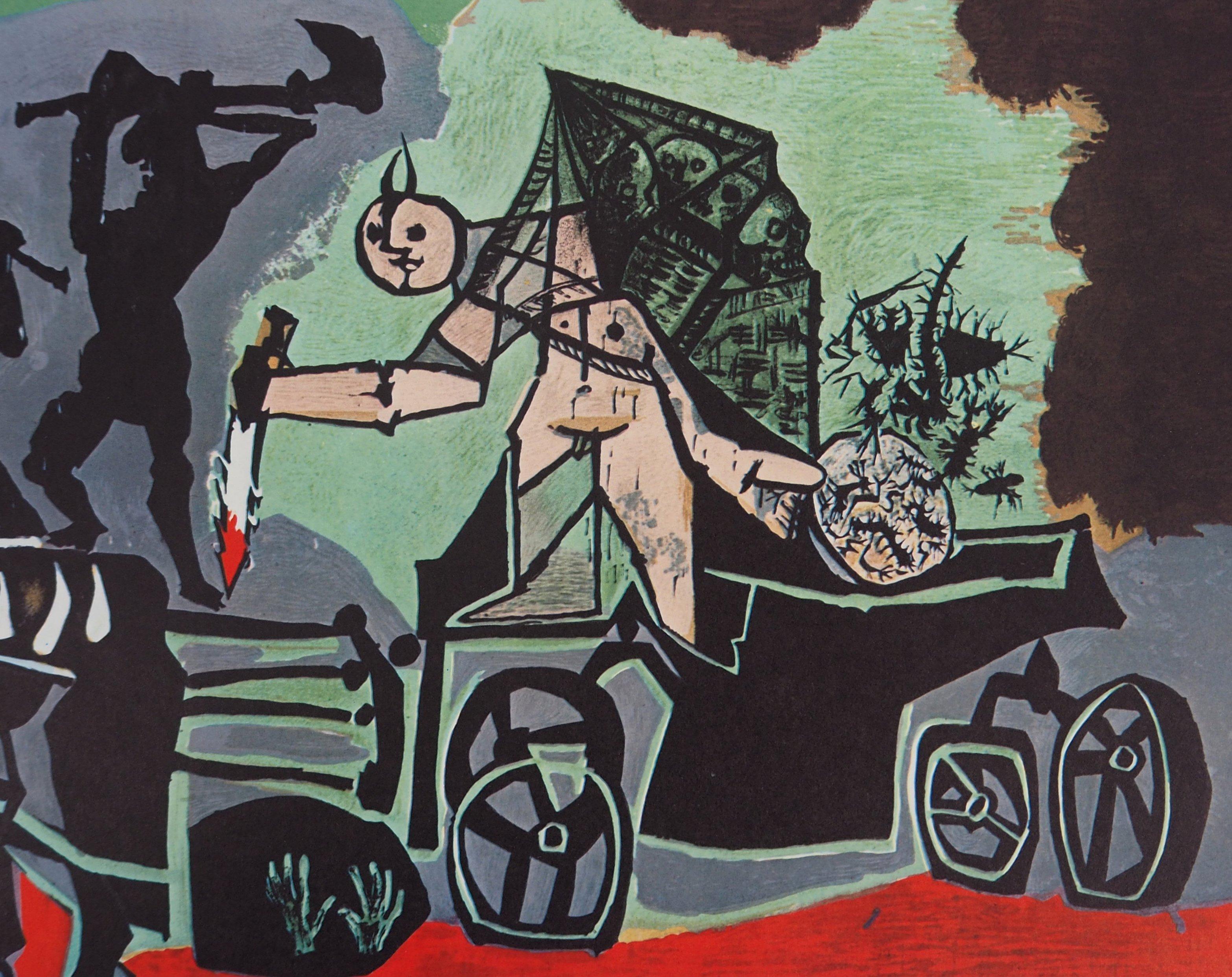 Pablo PICASSO (nach)
Krieg (La Guerre), 1969

Lithographie-Offsetdruck nach einer Zeichnung von Picasso
Auf Papier 35 x 65 cm (ca. 13,7 x 25,5 Zoll)
Herausgegeben vom Cercle d'art im Jahr 1969

Ausgezeichneter Zustand