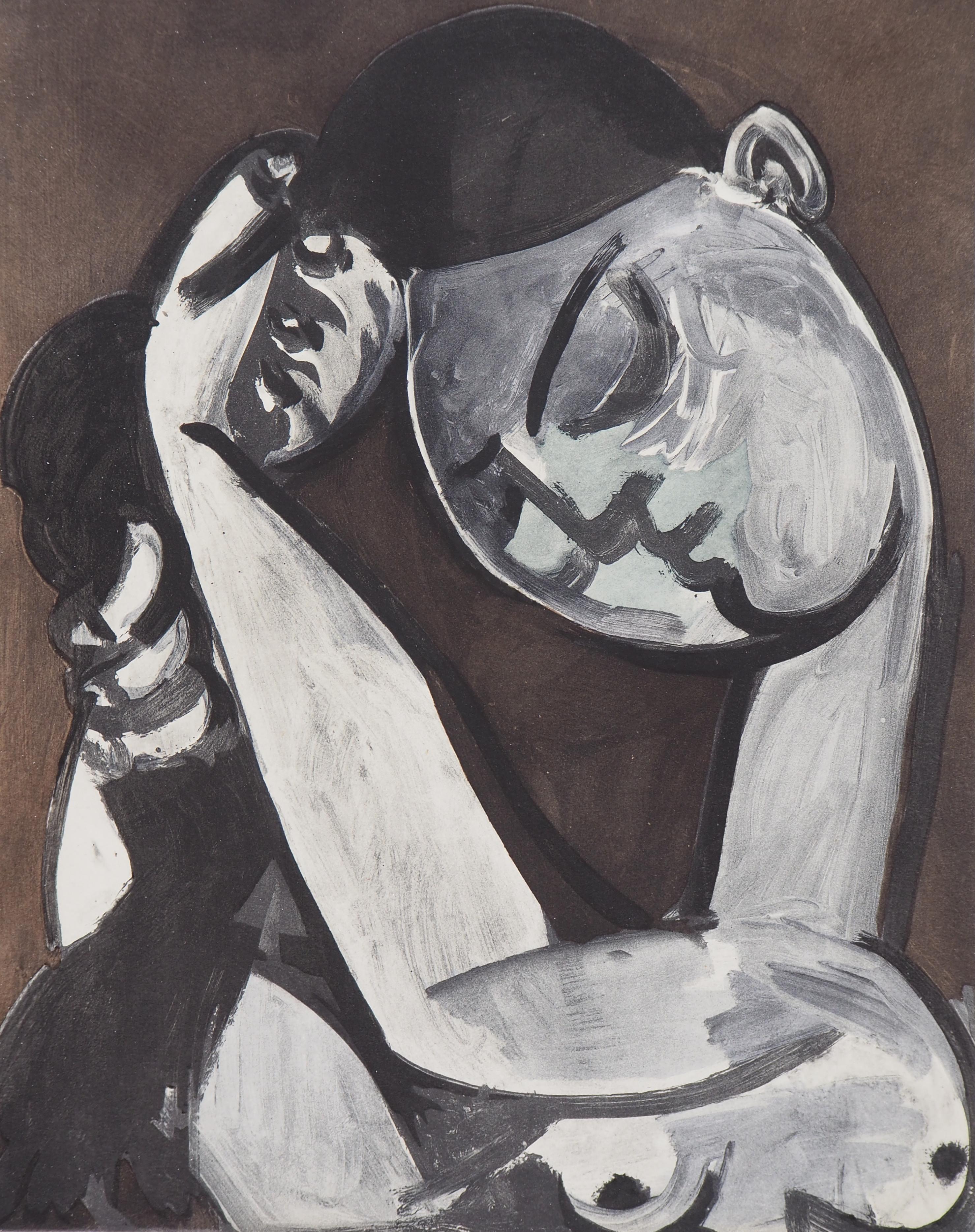 Woman Combing her Hair - Lithograph, Plate signed - 1956 - Cubist Print by Pablo Picasso