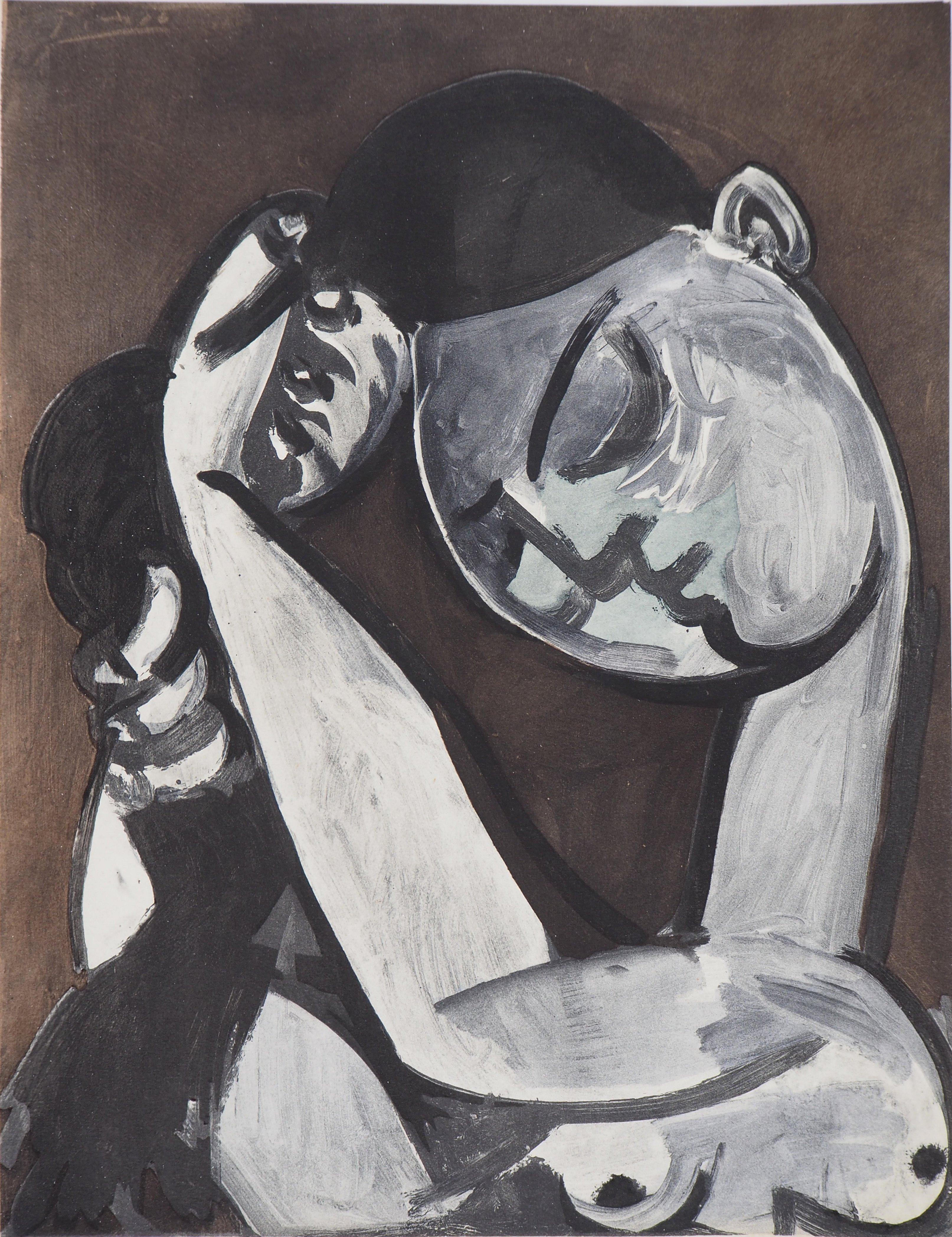 Mujer peinándose - Litografía, Placa firmada - 1956