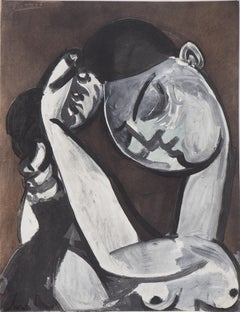 Mujer peinándose - Litografía, Placa firmada - 1956