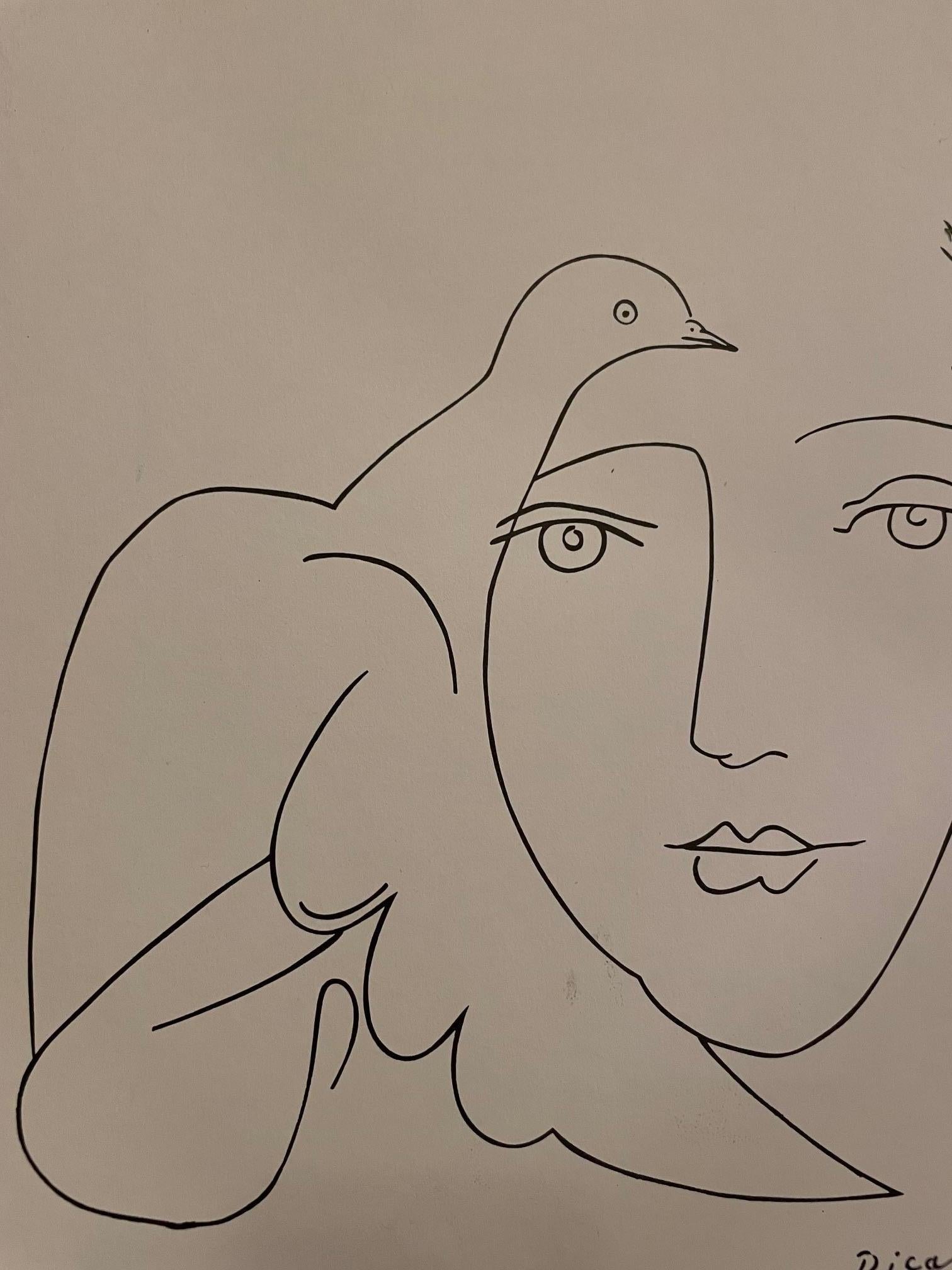 Woman & Dove    line art lithograph by Picasso - Abstract Print by Pablo Picasso