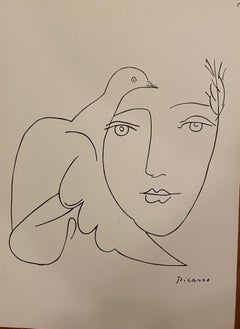 Woman & Dove    line art lithograph by Picasso