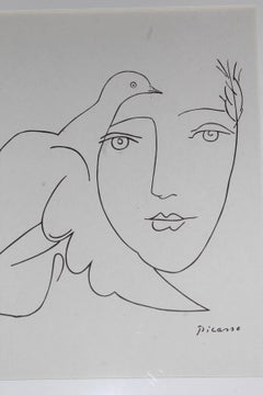 Femme et colombe ; lithographie encadrée au trait de Picasso