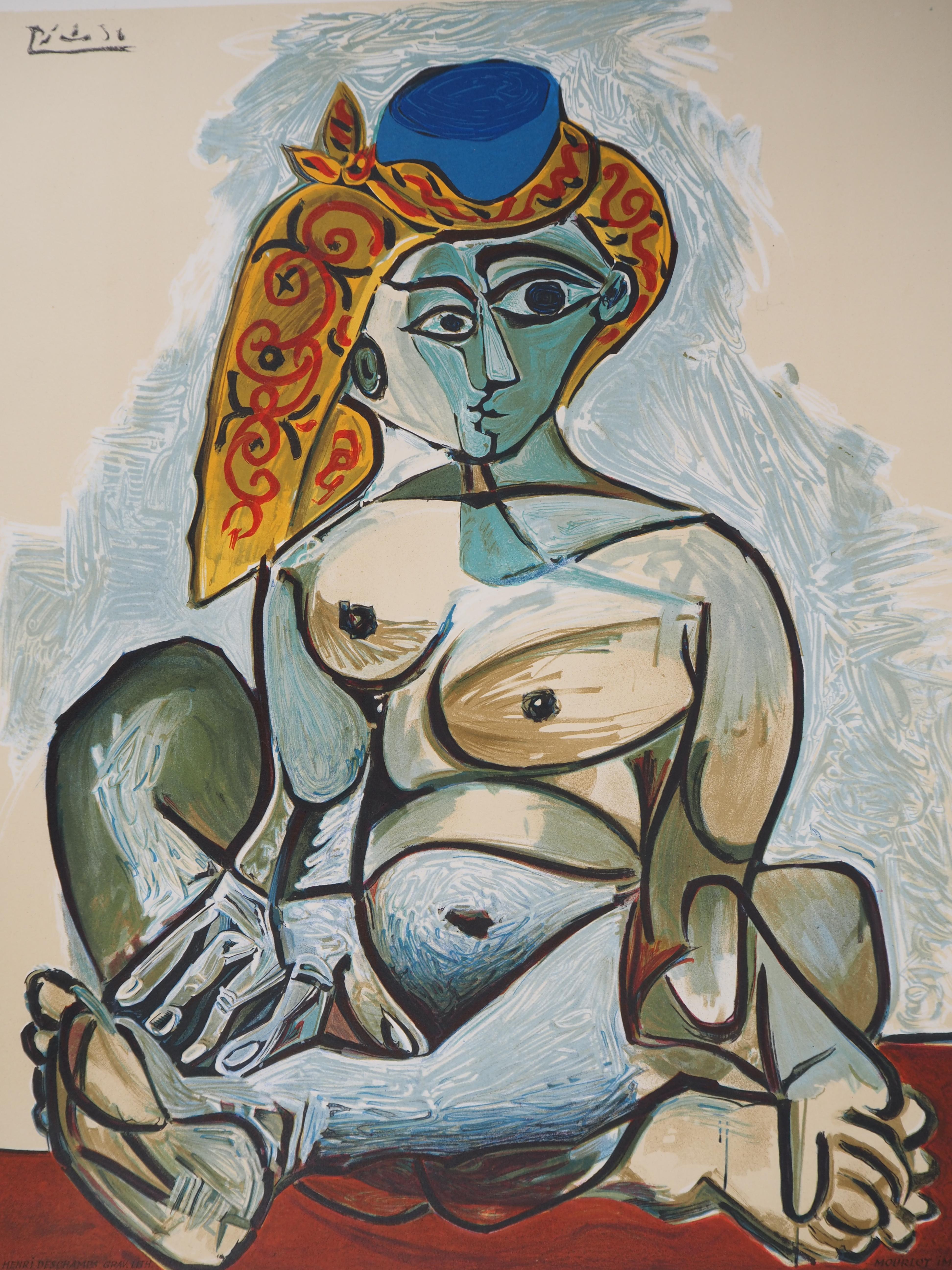 Mujer con sombrero turco - Litografía - Firma impresa (Mourlot) - Figurative Print Gris de Pablo Picasso