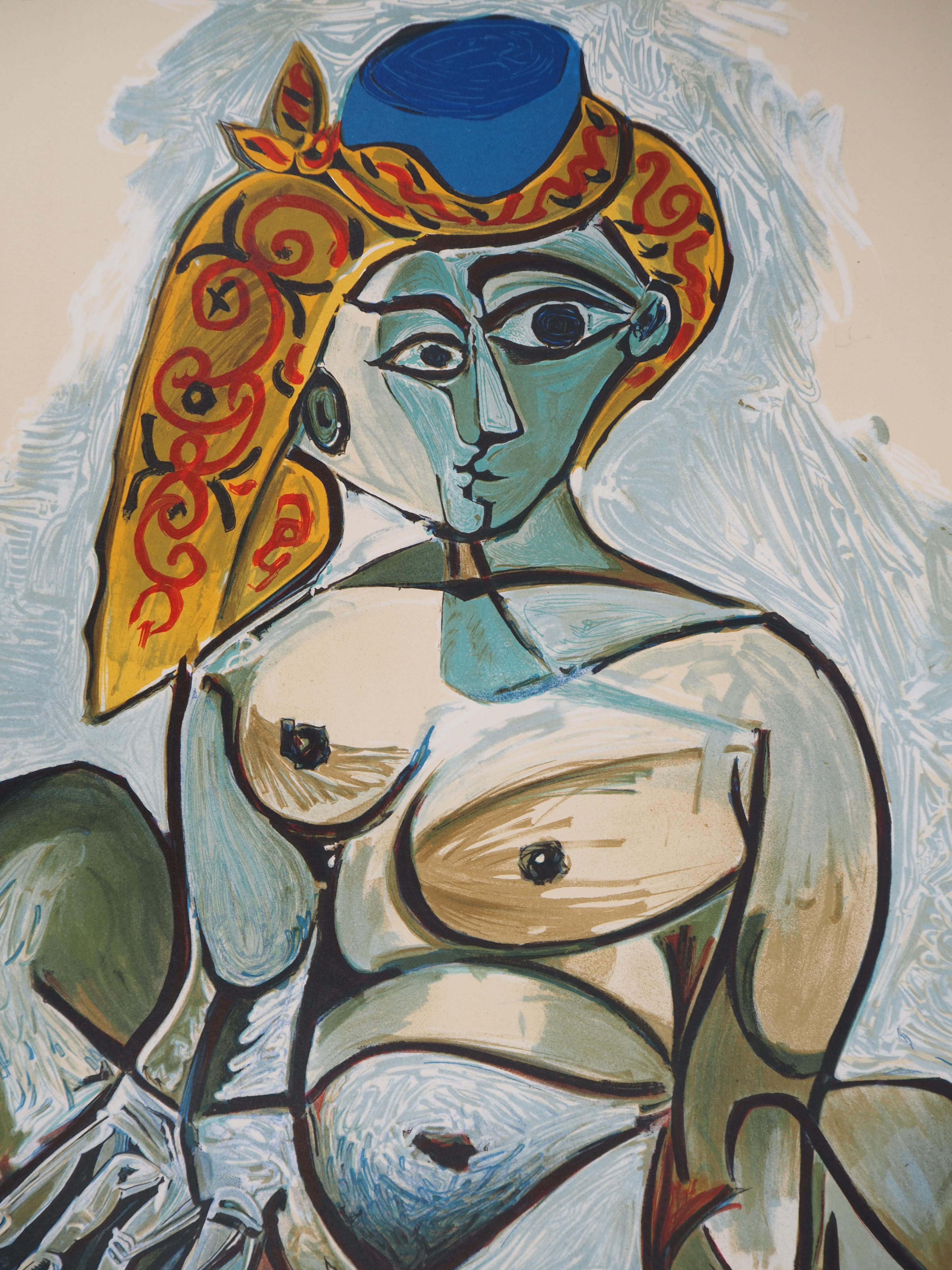 Pablo PICASSO (1881-1973)(after)
Mujer con bonete turco, 1974

Litografía (taller Mourlot)
Firma impresa en la placa
Numerado / 300 ejemplares
Sobre vitela 75 x 52,5 cm (c. 30 x 21 pulg.)

REFERENCIA: Catálogo razonado Rodrigo, Vol. I