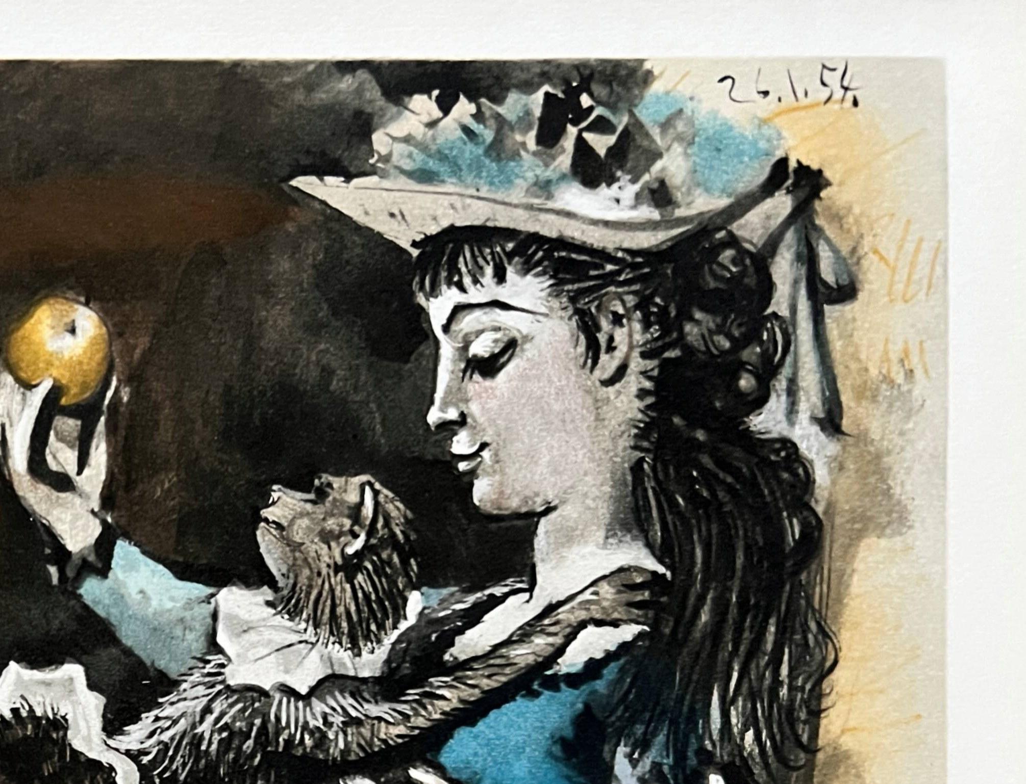 Woman with Monkey - Black Print by Pablo Picasso