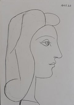 Woman's Profile - 1947 - Lithograph - Female Portrait  - French 