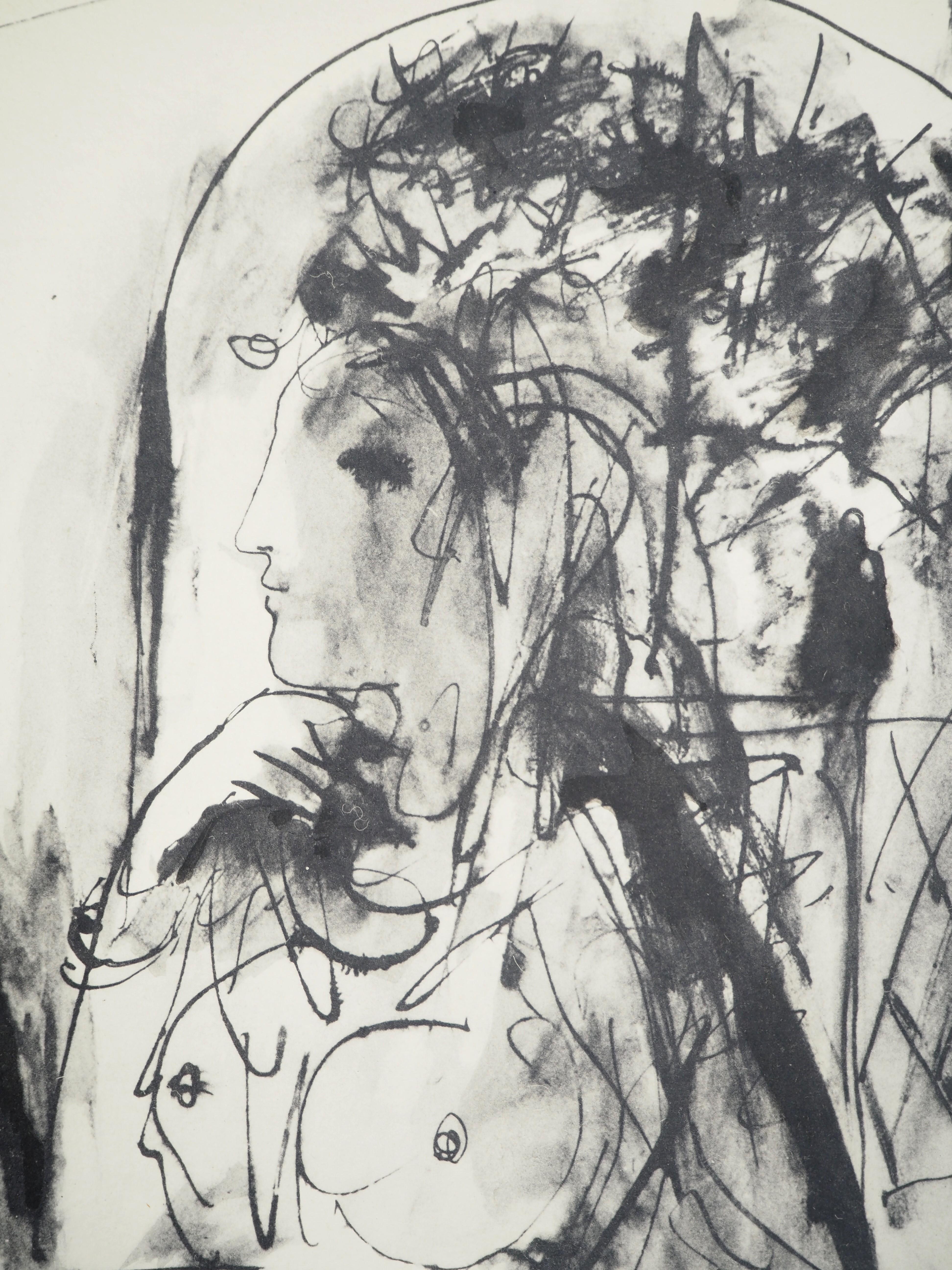 Joven fauve y una mujer - Litografía y plantilla - Figurative Print Gris de Pablo Picasso