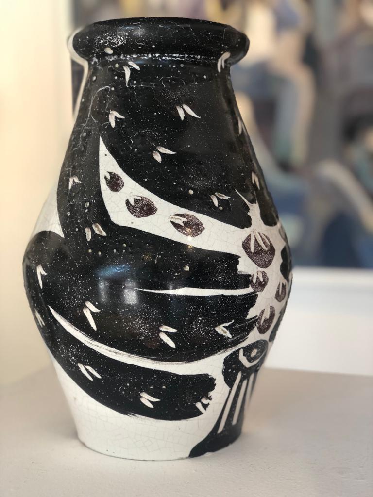 Black and maroon owl. 1951 turned vase. Ceramic - Sculpture by Pablo Picasso