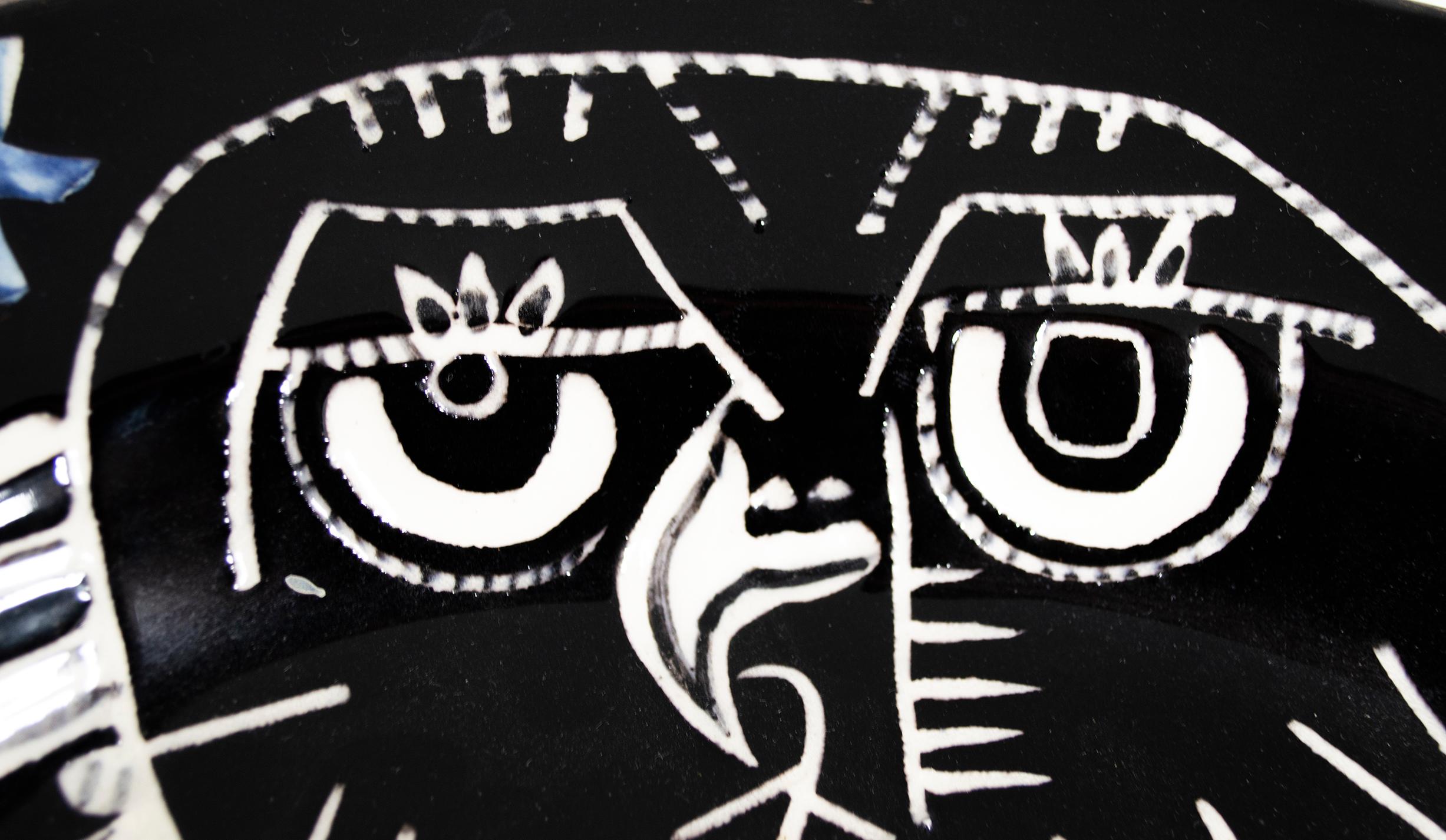 Originale rechteckige Madoura-Keramik-Platte „Bright Owl“ aus Madoura, Edition Picasso im Angebot 1