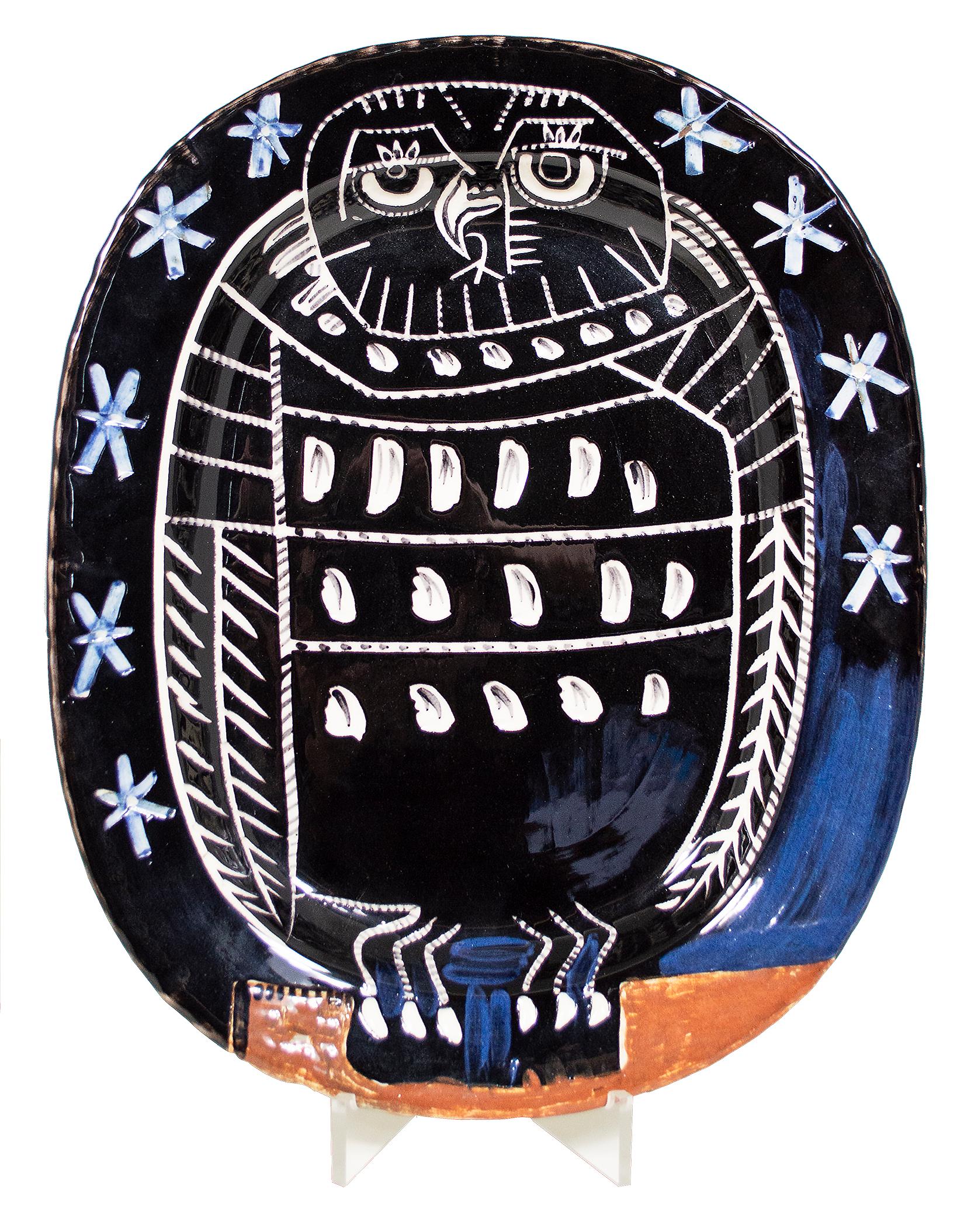 Originale rechteckige Madoura-Keramik-Platte „Bright Owl“ aus Madoura, Edition Picasso