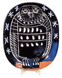 Retro 'Bright Owl' original Madoura ceramic rectangular platter, Edition Picasso