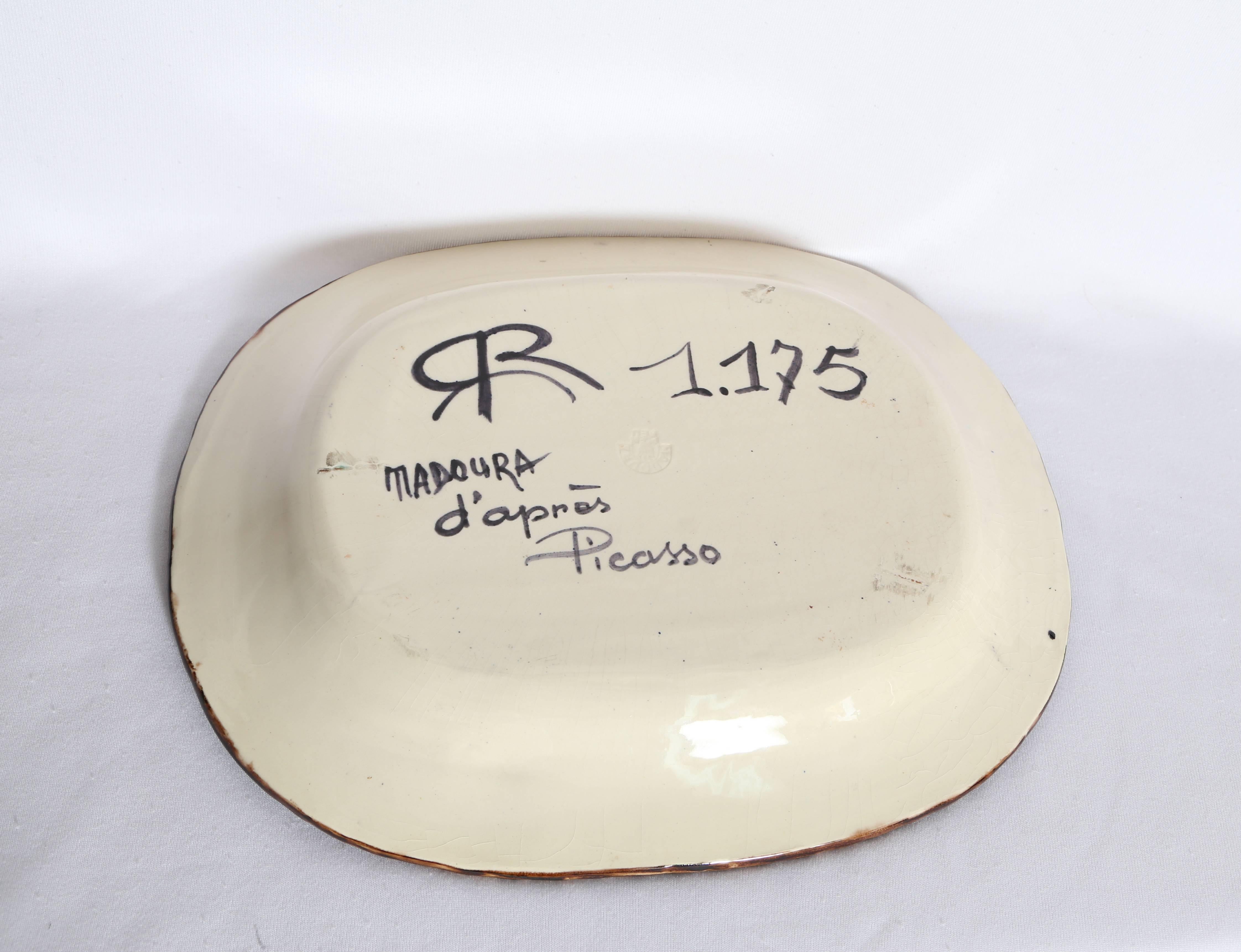 Colombe sur lit de paille, assiette en céramique de Pablo Picasso 1949 en vente 3