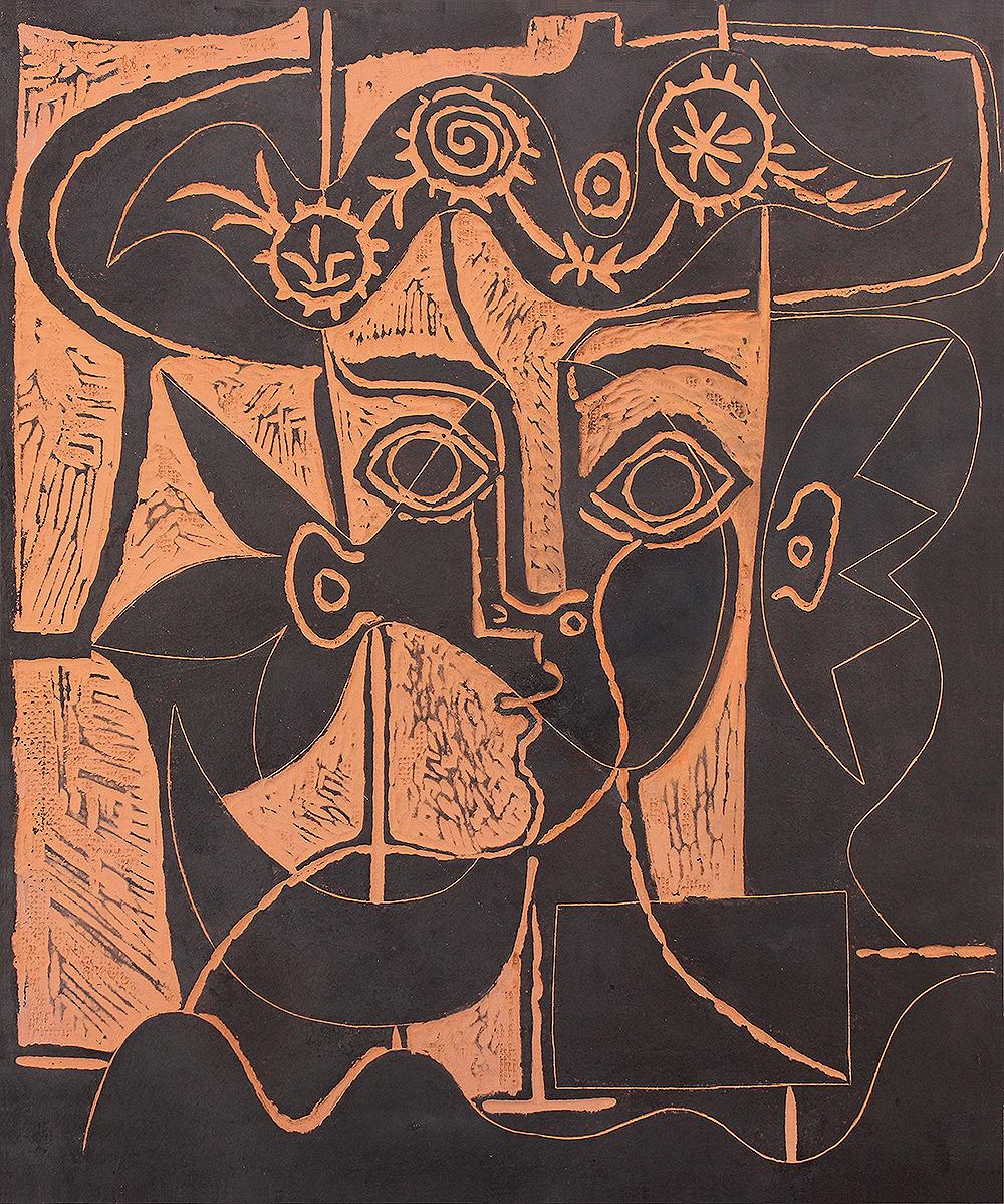 Pablo Picasso Figurative Sculpture – Grande Tte De Femme Au Chapeau Orn (Frauenkopf mit Decked Hut)