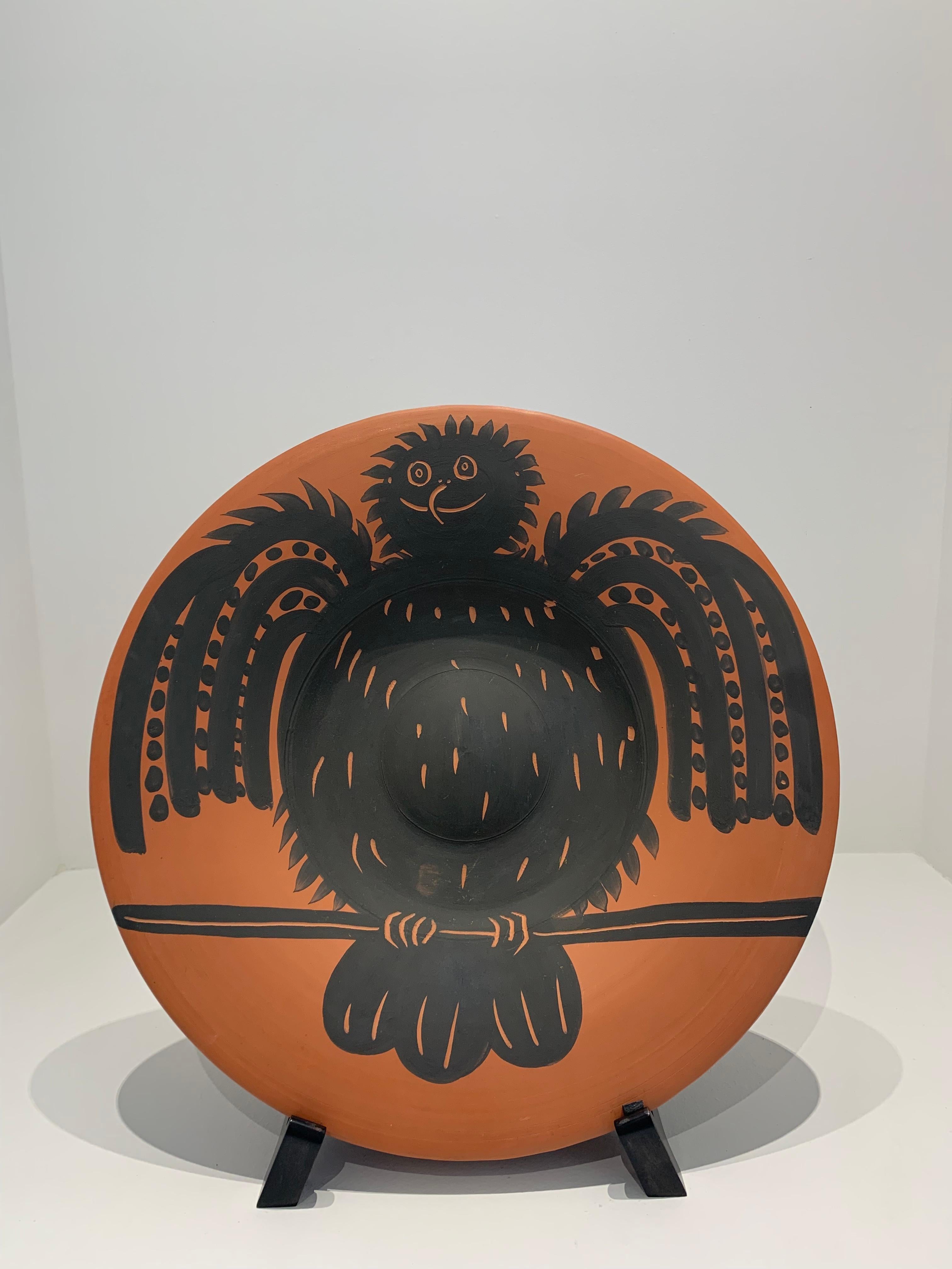 Hibou noir perché, Picasso, 1950's, Owl, Plate, Ceramic, Design, Animals, Black - Post-War Art by Pablo Picasso