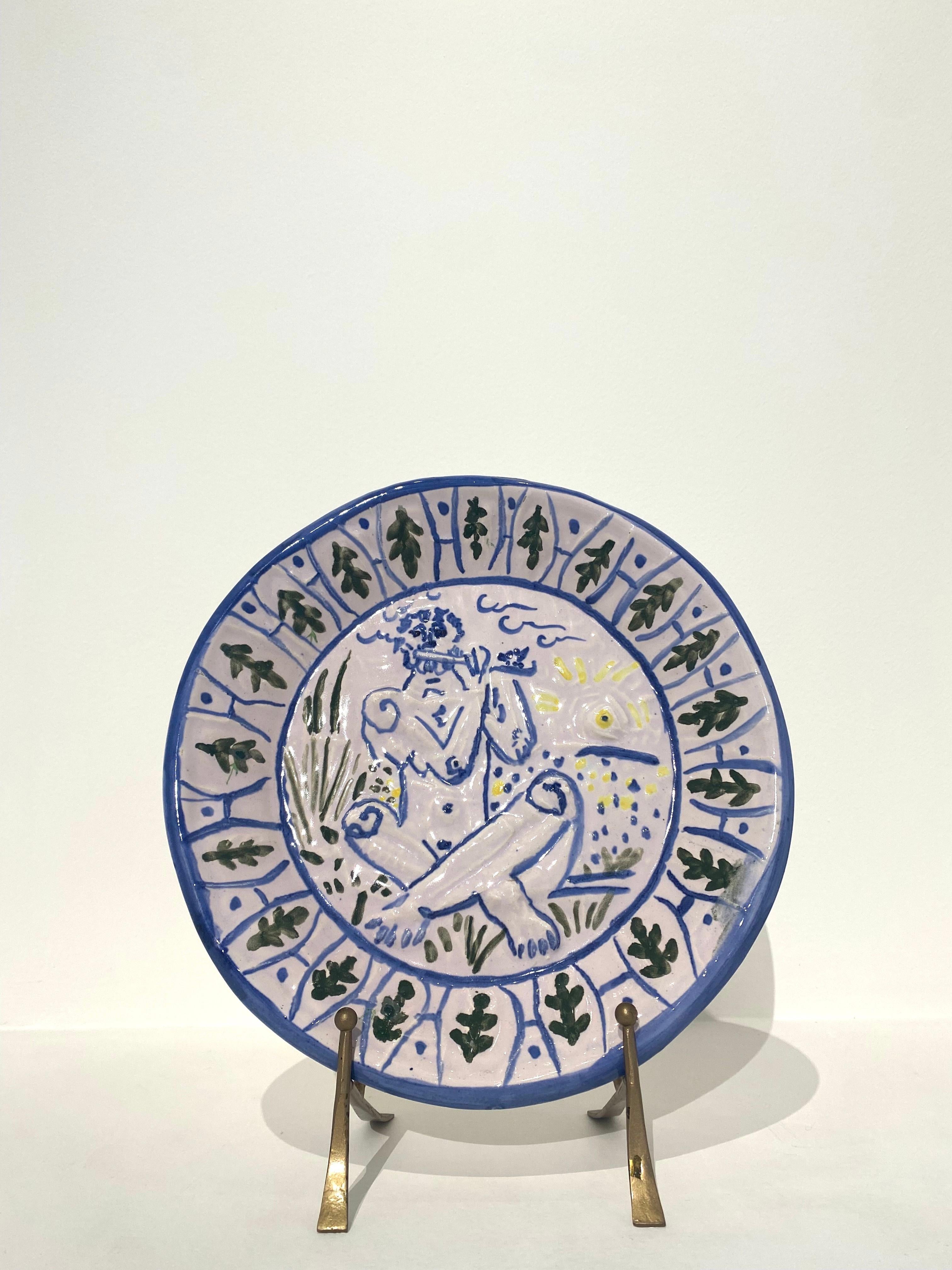 Pablo Picasso Figurative Sculpture - Joueur de flûte, Picasso, Plate, Music, Myths, Plate, Design, Ceramic, 1950's