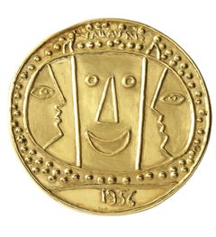 Medaillon Vallauris, Gold, Pablo Picasso, 1960's, Jewelry, Postwar, Pierre Hugo