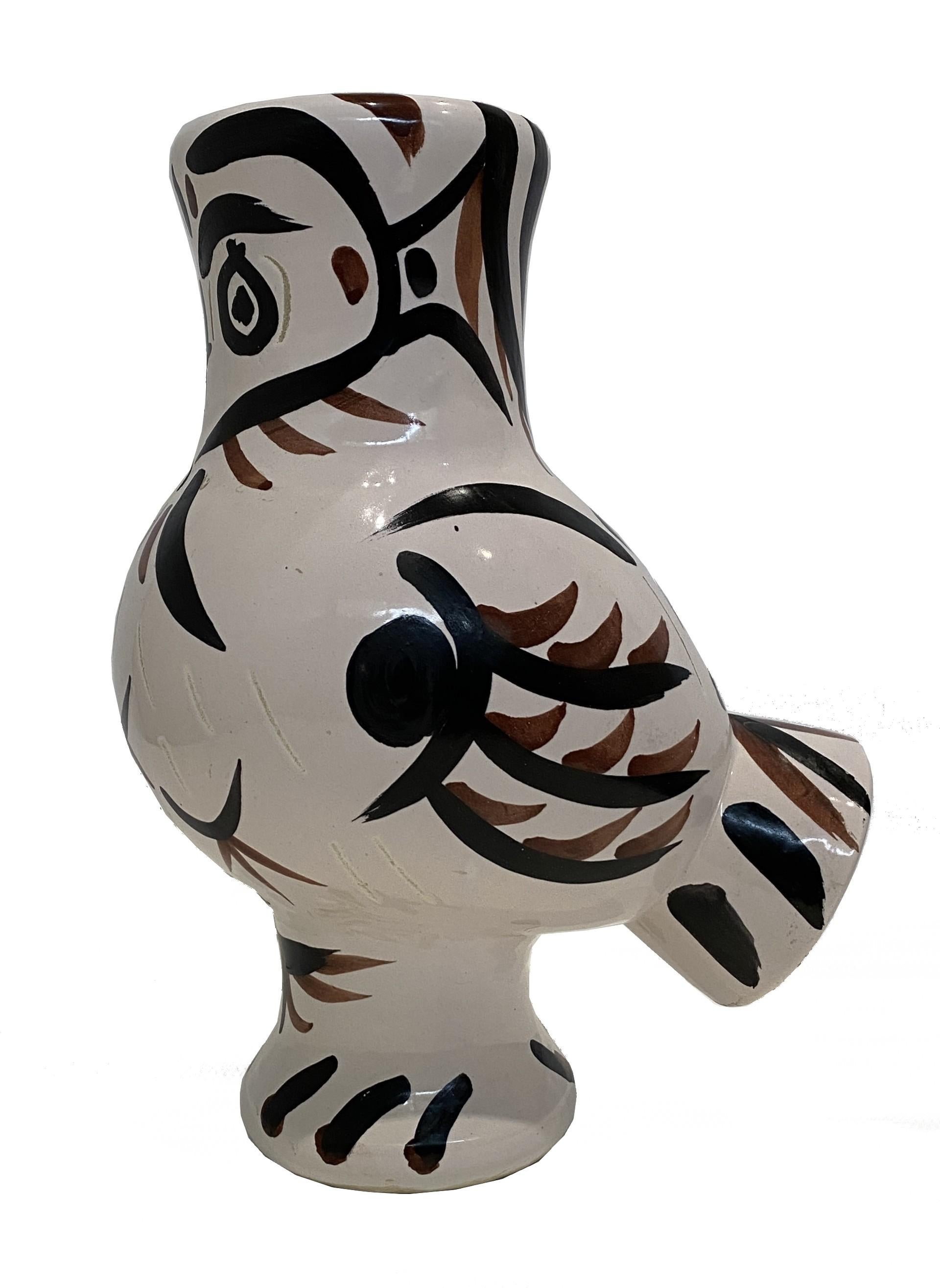 Búho con Plumas - Madoura de Cerámica Original - Ltd to 300 - Catalogo Ramié #122 - Sculpture Moderno de Pablo Picasso