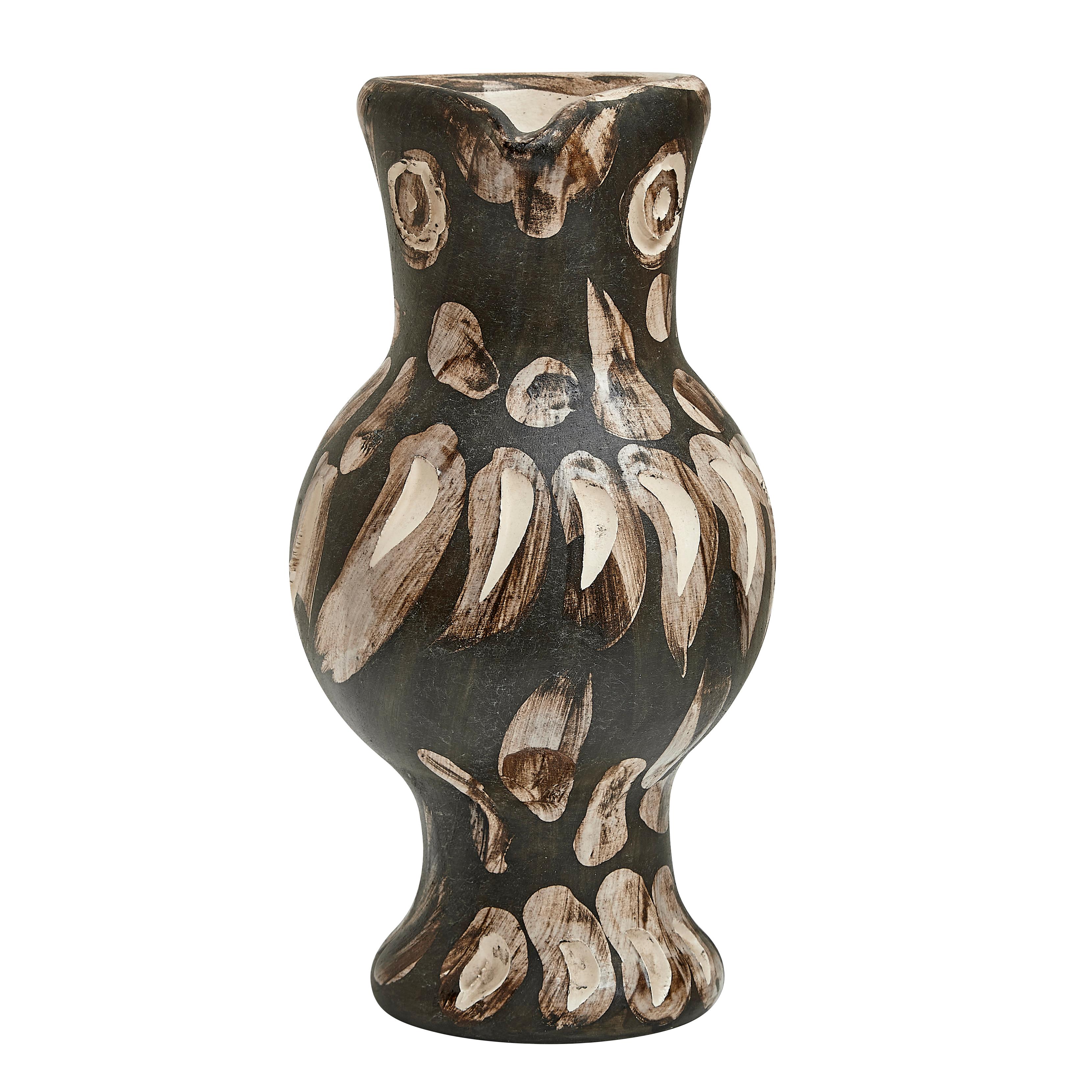 PABLO PICASSO (1881-1973) 
Chouette (A. R. 605) 

Terre de faïence vase, 1969, numbered 73/500, with the workshop numbering, incised 'Edition Picasso' and 'Madoura', partially glazed and painted, with the Edition Picasso and Madoura stamps.