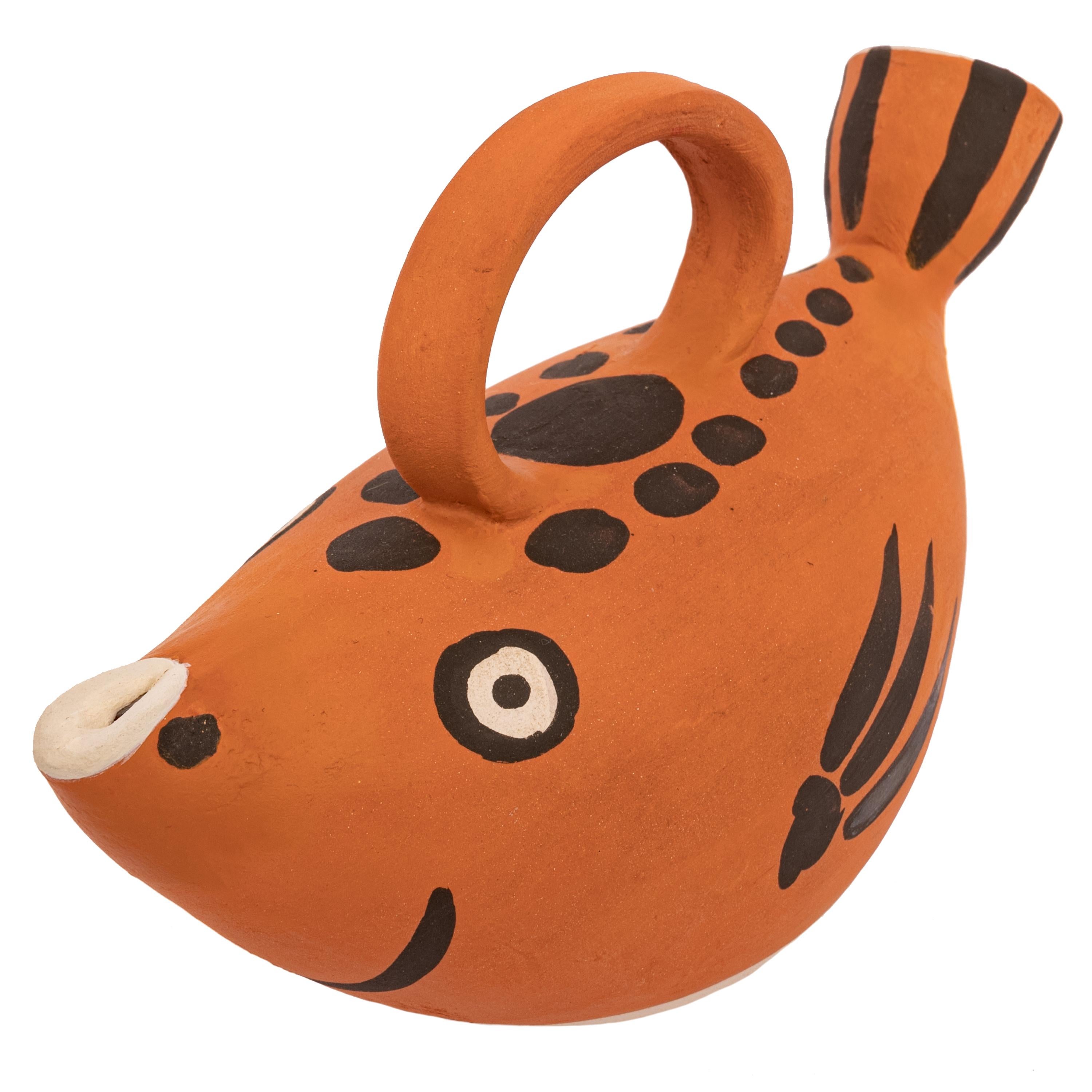 Pablo Picasso (1881-1973), terracotta fish pitcher. Madoura pottery 1952.
This original terracotta fish pitcher was created by Picasso in 1952 and was produced by Madoura Pottery workshop located in Southern France. There were two versions of this