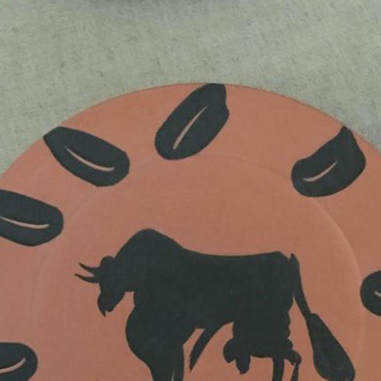 Stier Rim mit Blättern Ramie 394 Picasso Keramik Madoura (Kubismus), Sculpture, von Pablo Picasso
