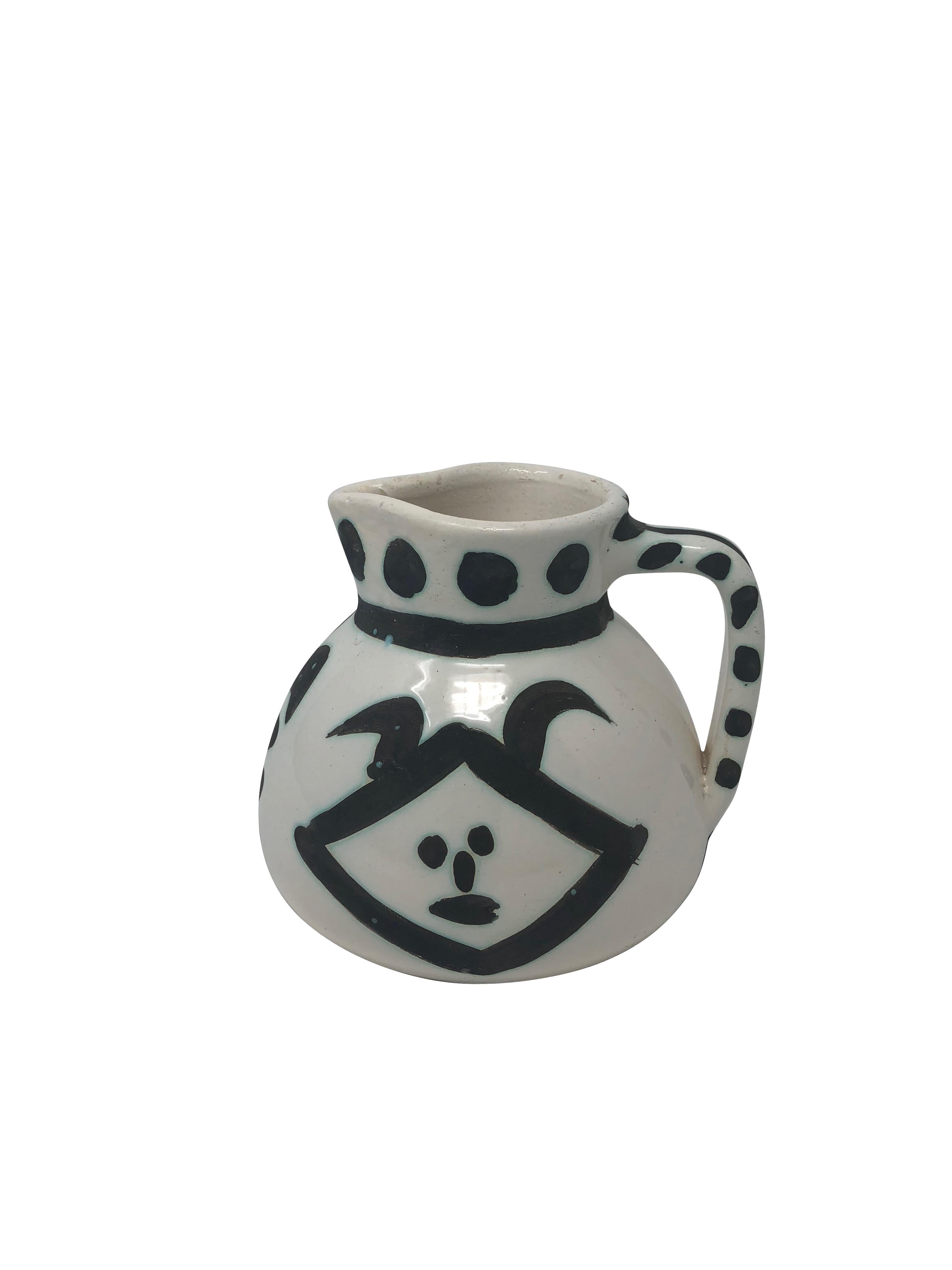 Pablo Picasso Still-Life Sculpture - Picasso Madoura Ceramic Pitcher Têtes, Ramié 368