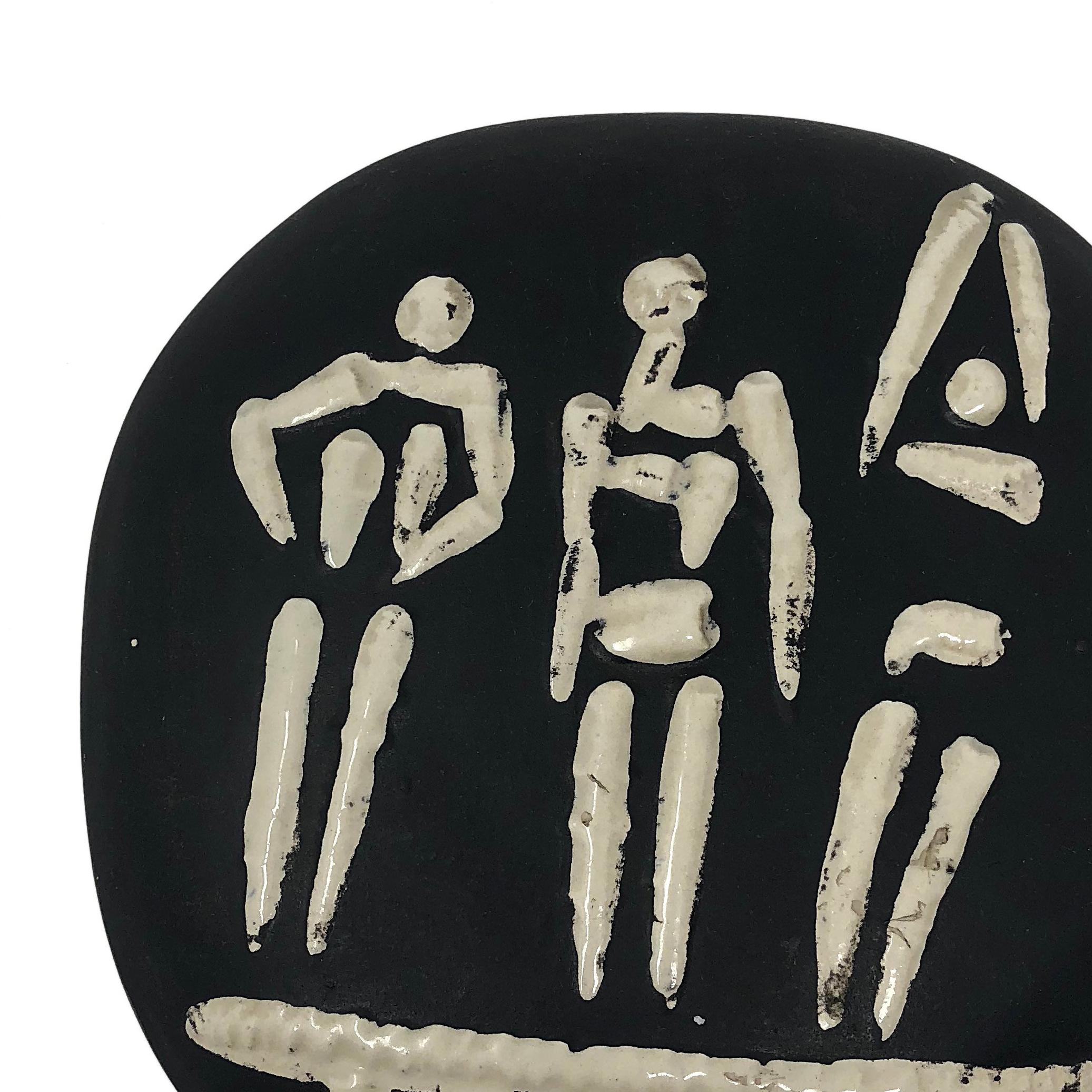 Picasso Madoura Ceramic Plate Trois personnages sur tremplin, Ramié 374 - Black Still-Life Sculpture by Pablo Picasso