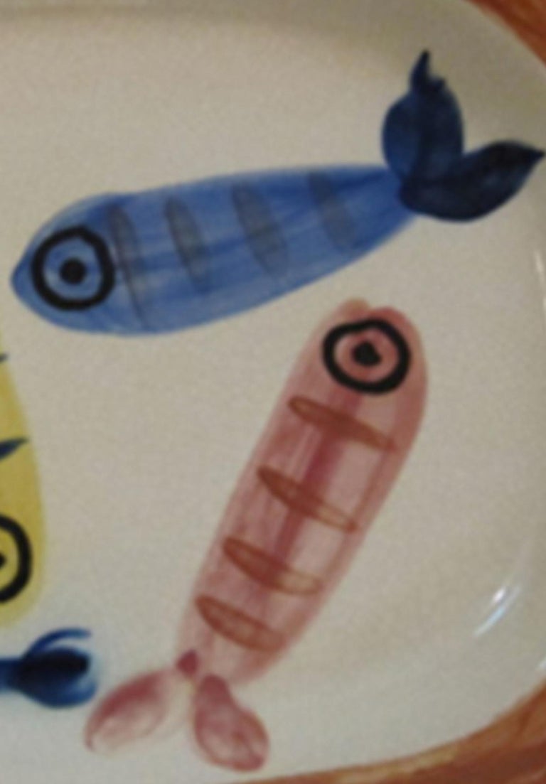 Ramie 31 Picasso Madoura Ceramic Four Polychrome Fishes - Cubist Sculpture by Pablo Picasso