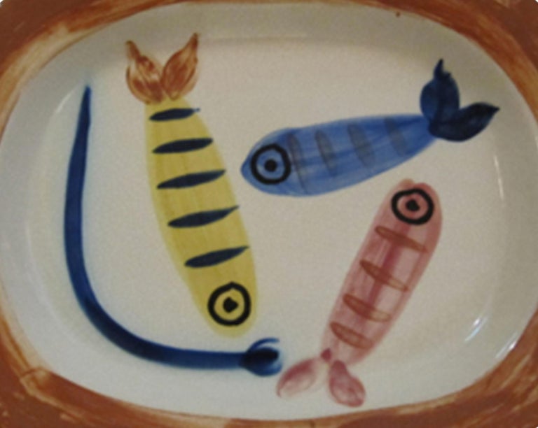 Ramie 31 Picasso Madoura Ceramic Four Polychrome Fishes - Brown Still-Life Sculpture by Pablo Picasso