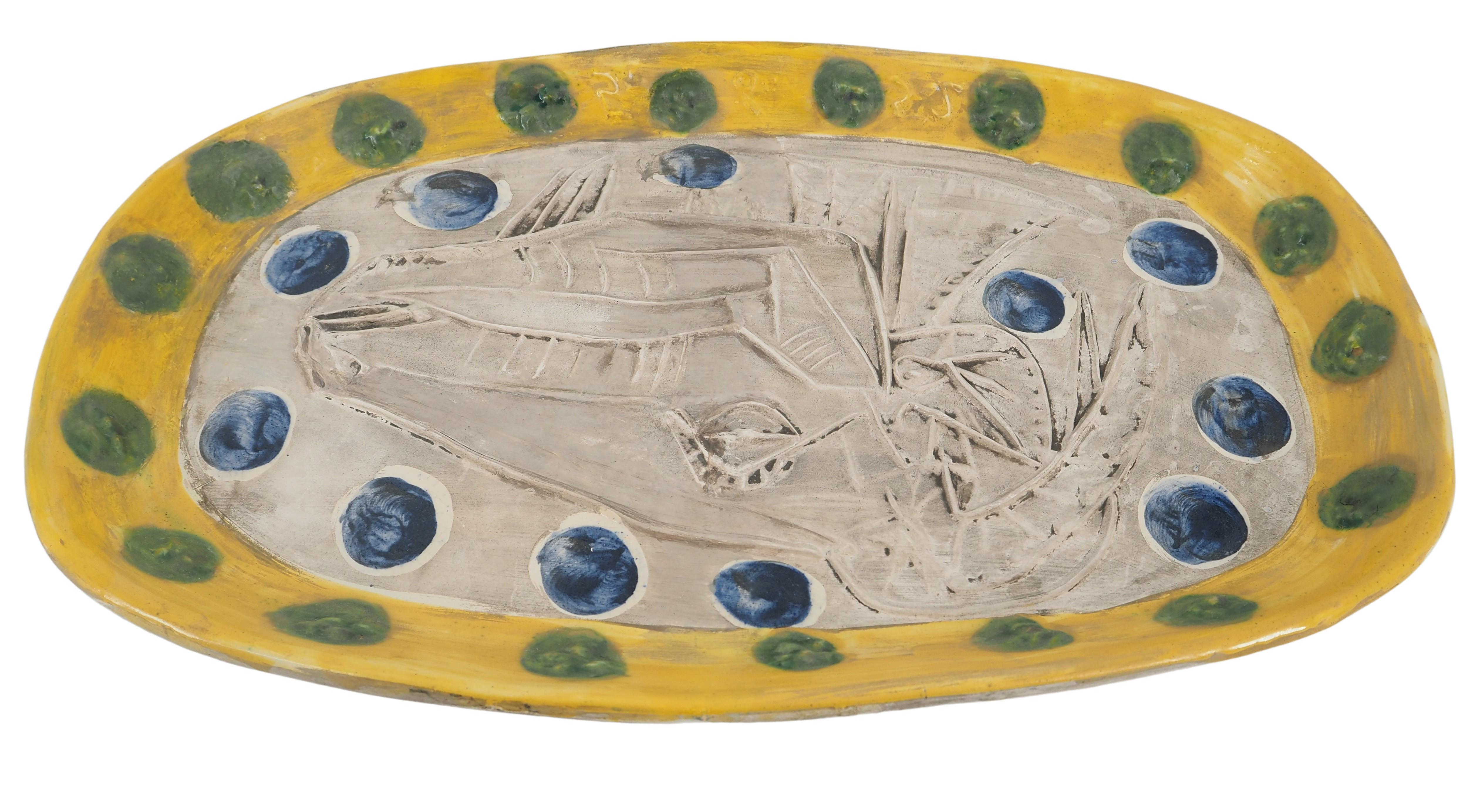 Grand plat à tête de chèvre - Céramique originale MADOURA - Edition /100 (Ramié #148) - Moderne Sculpture par Pablo Picasso