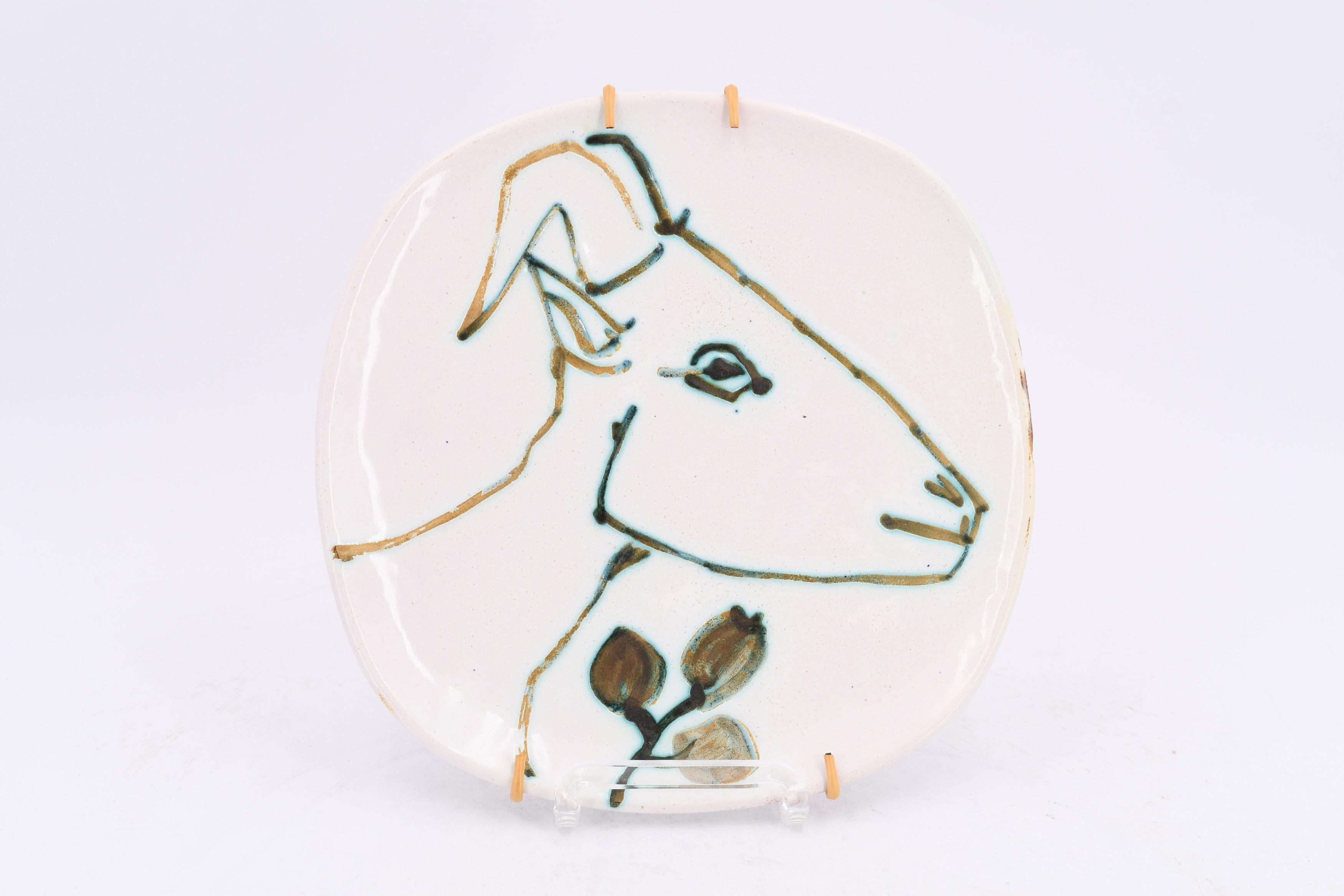 Tête de chèvre de profil, Picasso, 1950's, Plate, Goat, Animal, Design, Ceramic