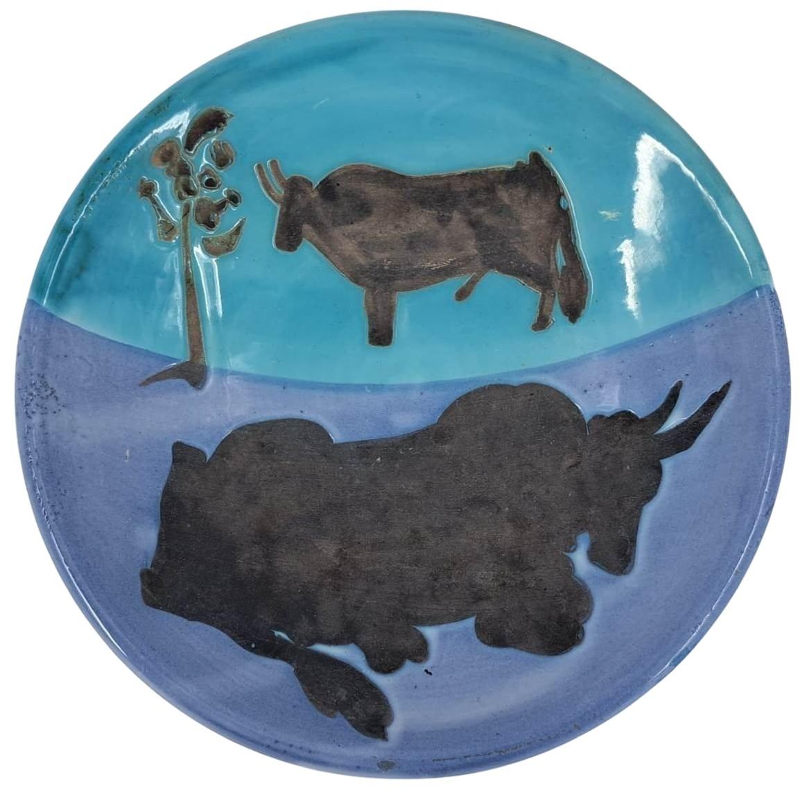 Figurative Sculpture de Pablo Picasso - Dos Toros - Cerámica Original MADOURA - Edición de 500 (Ramié #161)