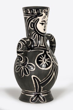 Vaso con due manici alti - Vaso in ceramica figurativa in stile Mid-Century