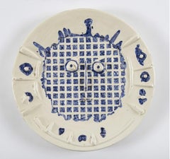 Visage à la grille, Picasso, Edition, 1950's, Face, Plate, White, Naif, Ceramic