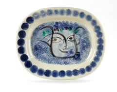 Visage noir moucheté, Picasso, 1940's, Multiples, Clay, Plate, Design, Blue