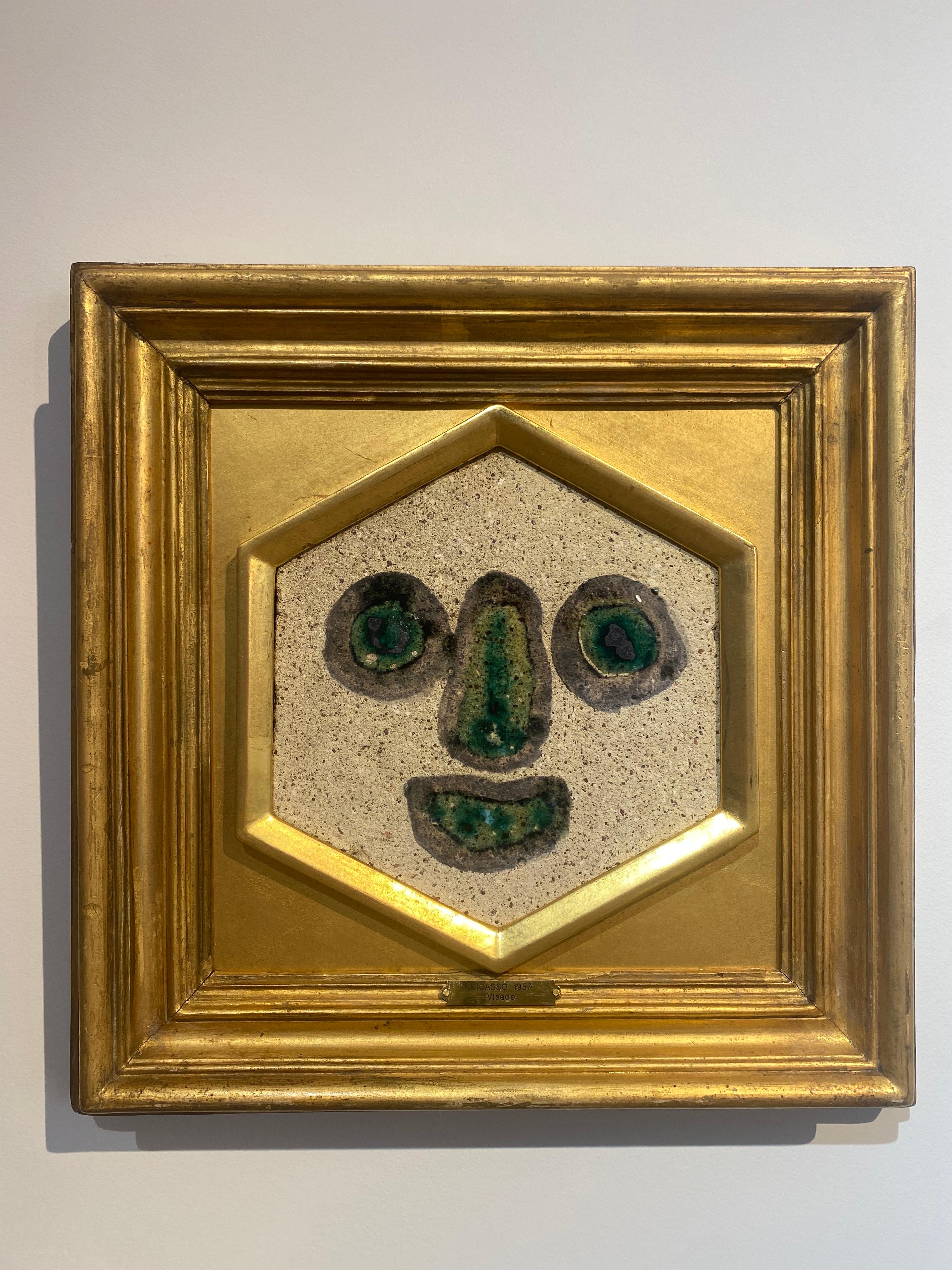 Visage, Picasso, años 50, Obra única, escultura, diseño, Marco, Retrato - Sculpture de Pablo Picasso