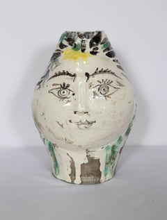 Woman's Head, Decorated with Flowers, Ceramic by Pablo Picasso 1954