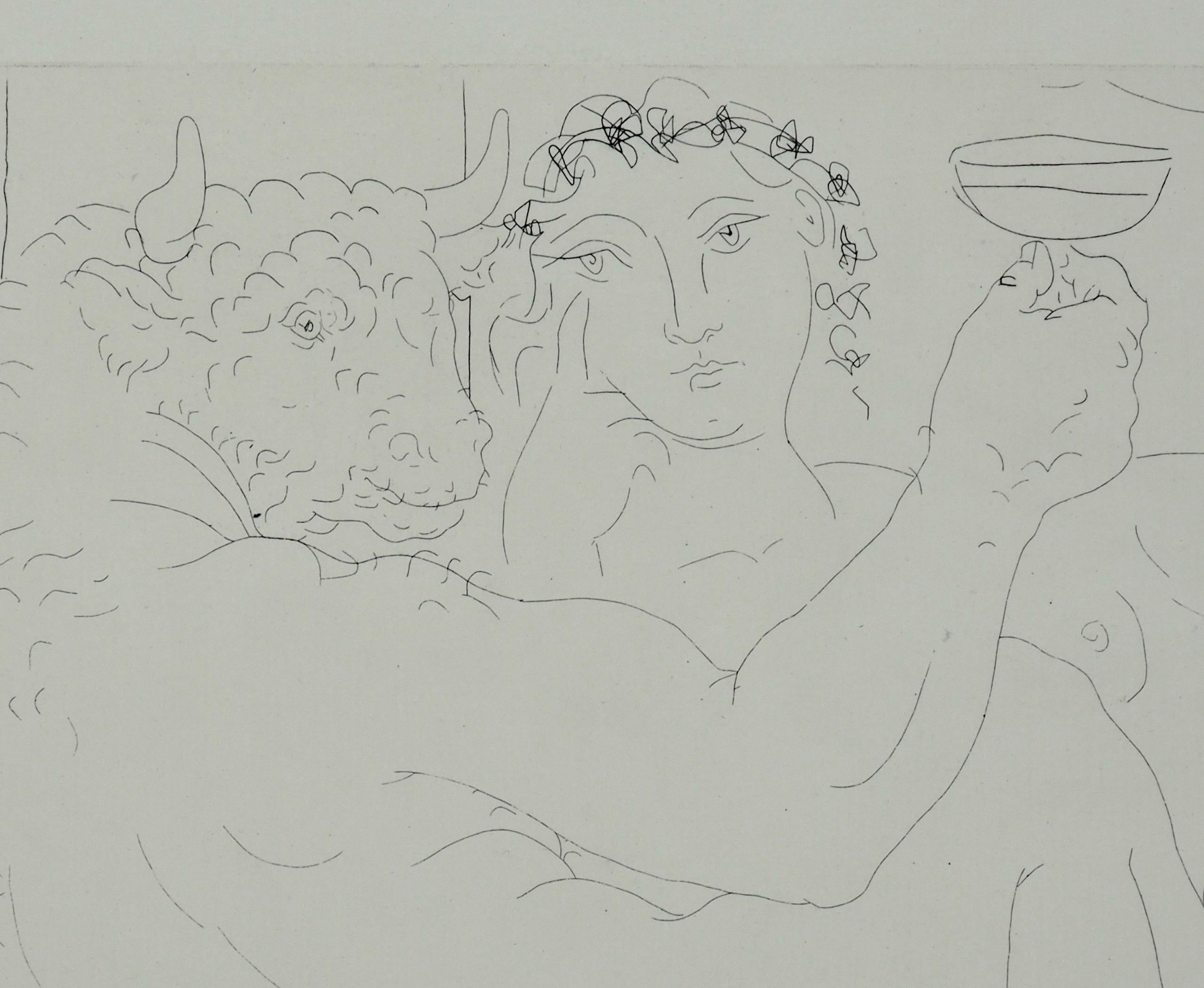 French Pablo Picasso Signed Etching “Minotaure une Coupe à la Main et Jeune Femme” 1939