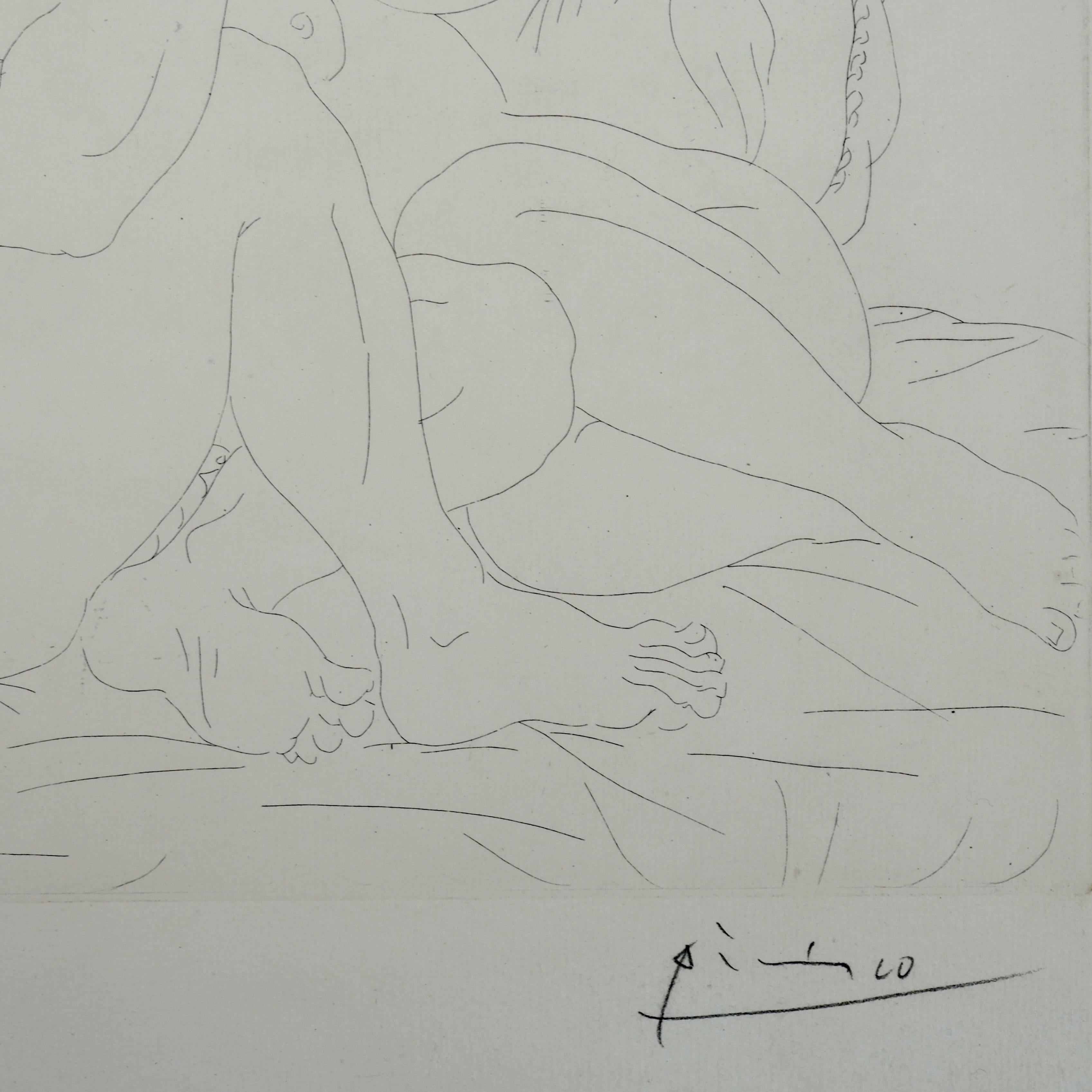 Etched Pablo Picasso Signed Etching “Minotaure une Coupe à la Main et Jeune Femme” 1939