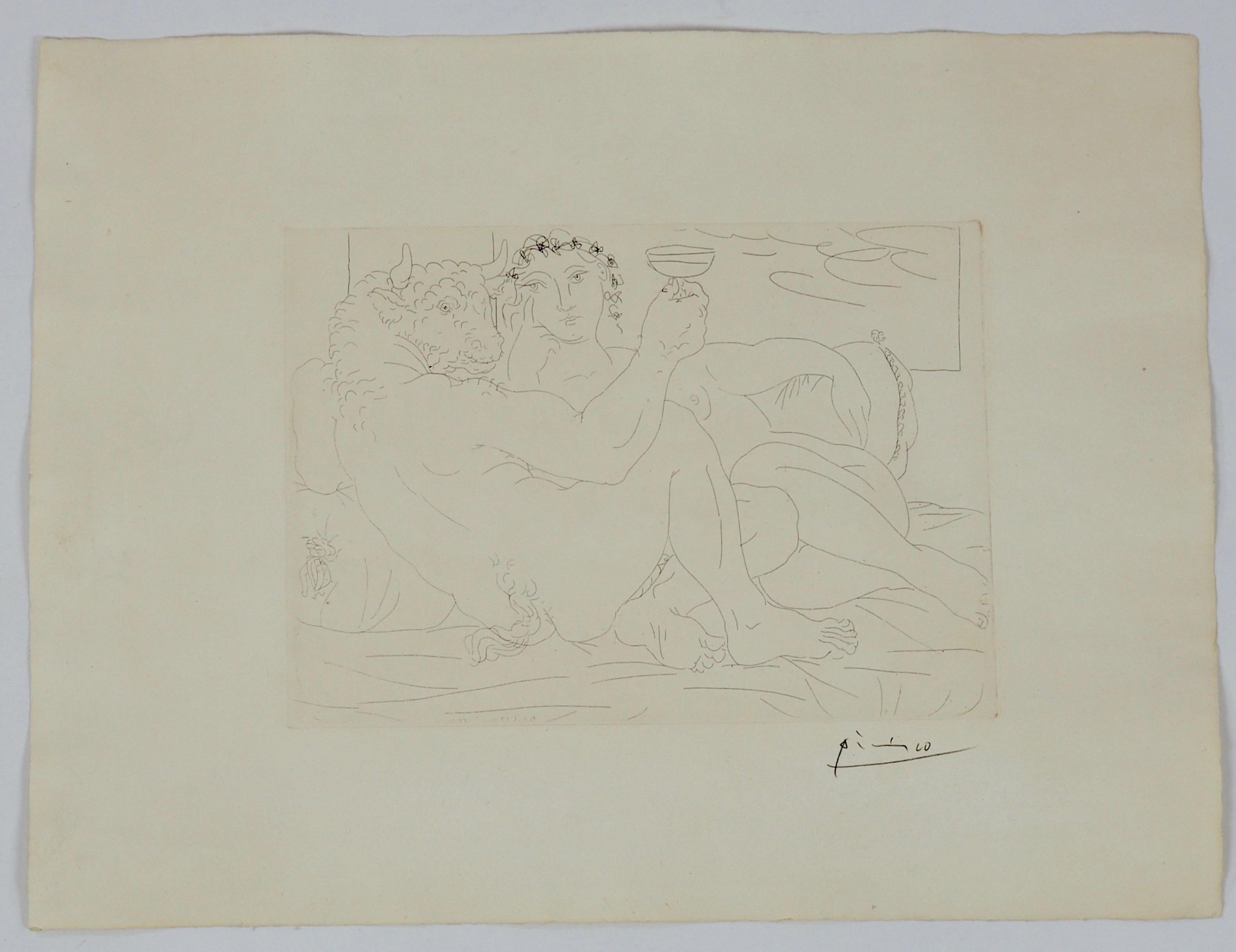 Pablo Picasso Signed Etching, Minotaure une Coupe à la Main et Jeune Femme, 1933 In Good Condition In London, GB