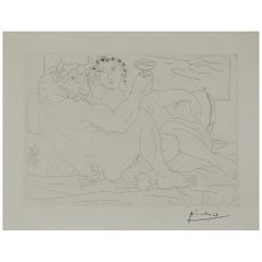 Pablo Picasso Signed Etching “Minotaure une Coupe à la Main et Jeune Femme” 1939