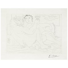 Pablo Picasso Signed Etching, Minotaure une Coupe à la Main et Jeune Femme, 1933