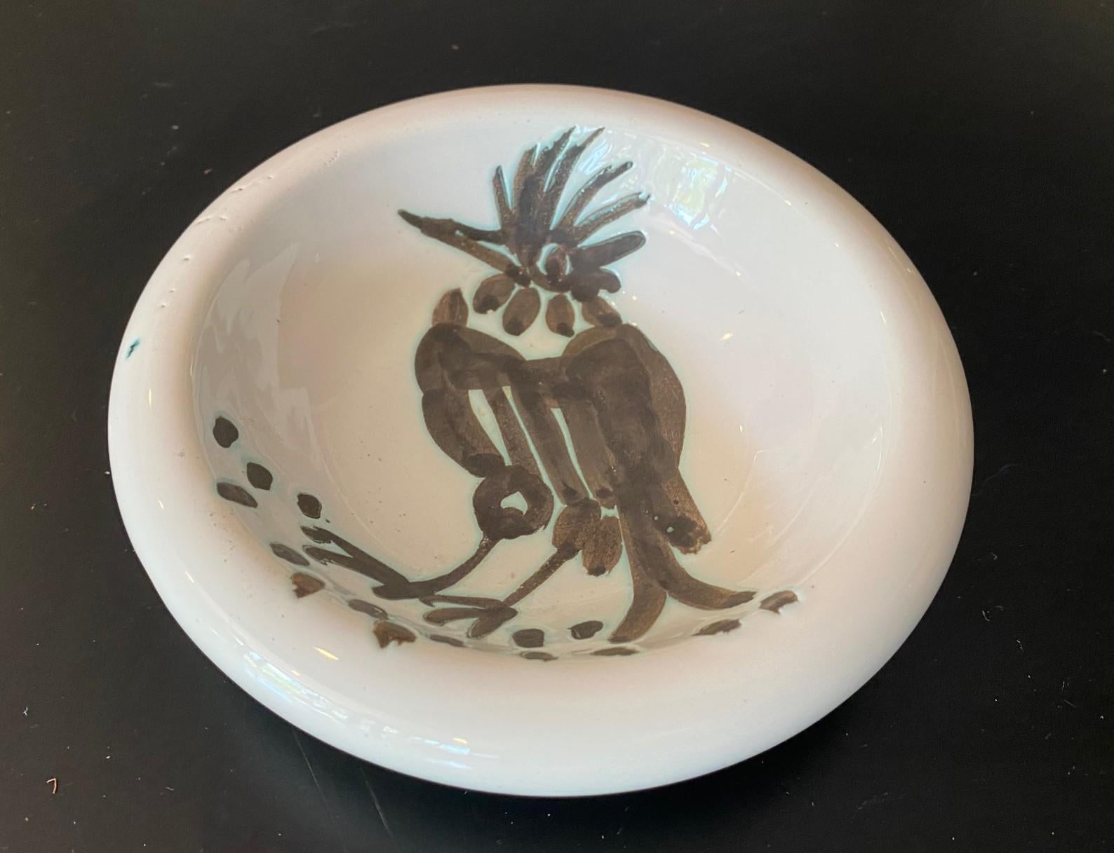 A wonderful, original Mid-Century Modern Madoura pottery ashtray/bowl by renowned Spanish artist Pablo Picasso titled 