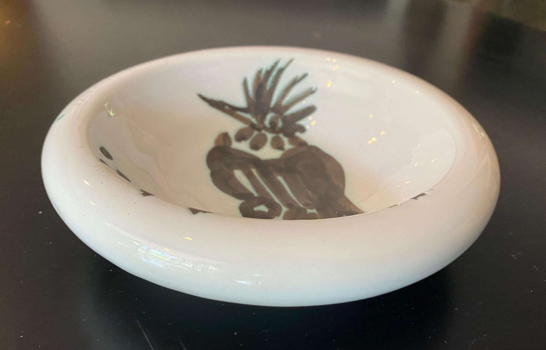 Mid-Century Modern Pablo Picasso Signed Limited Ed. Madoura Pottery Bowl Oiseau à la Huppe A.R. 173 For Sale