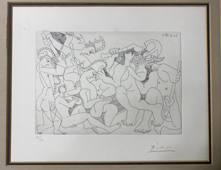 Mid-Century Modern Pablo Picasso Signed Limited Edition Etching Jeux de Gladiateurs Series 347:168 For Sale