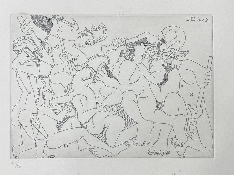 French Pablo Picasso Signed Limited Edition Etching Jeux de Gladiateurs Series 347:168 For Sale