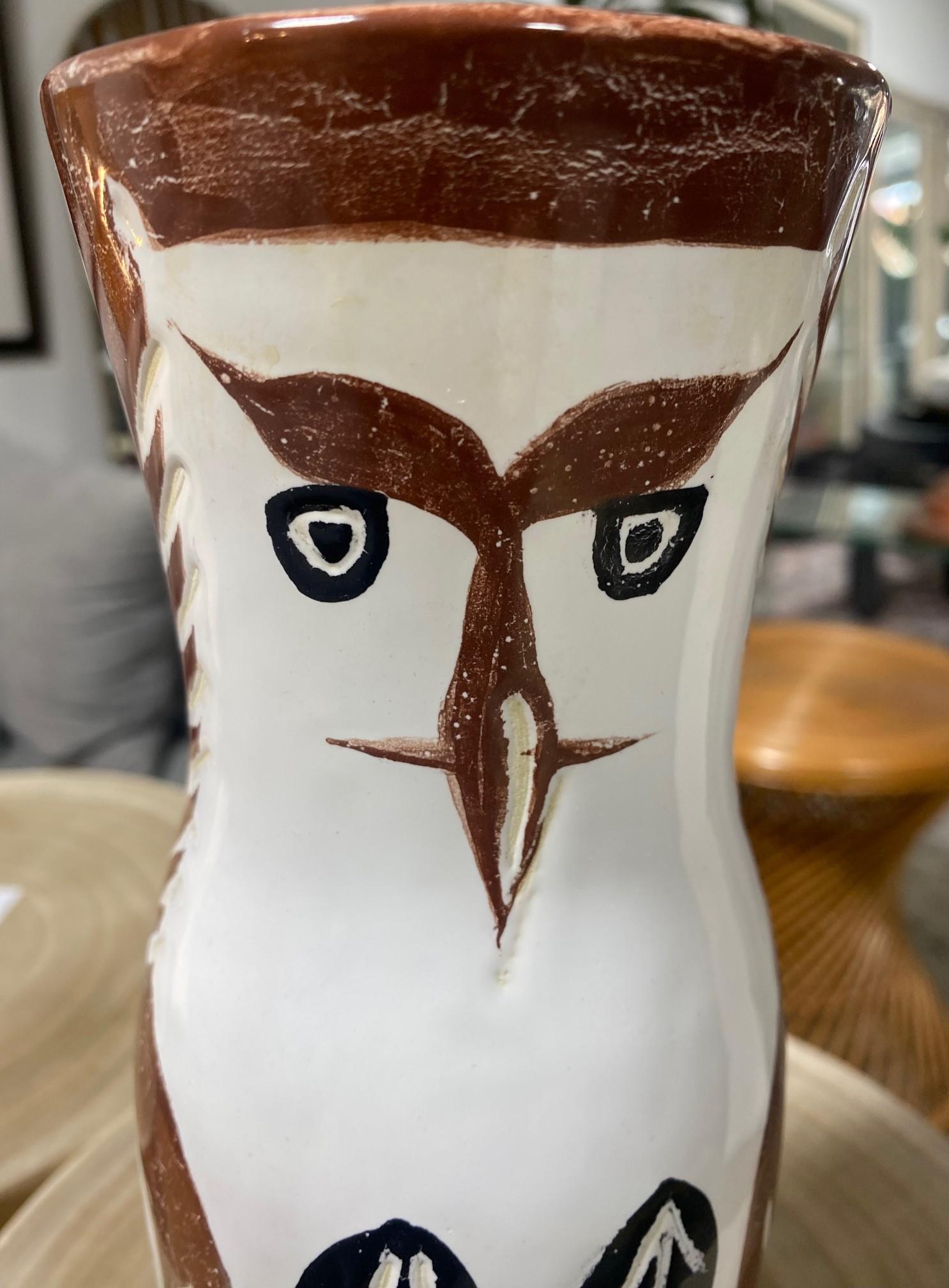 Mid-Century Modern Pablo Picasso Signed Limited Madoura Pottery Chouetton Owl Vase A.R. 135, 1952 For Sale