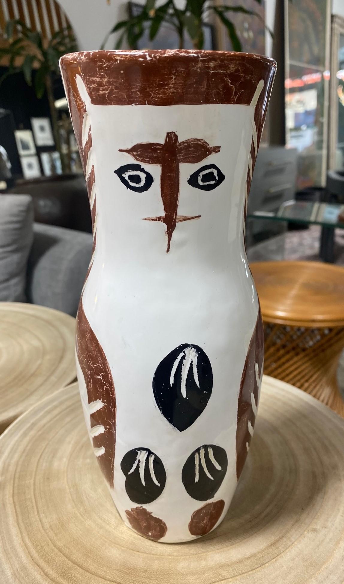 Glazed Pablo Picasso Signed Limited Madoura Pottery Chouetton Owl Vase A.R. 135, 1952 For Sale